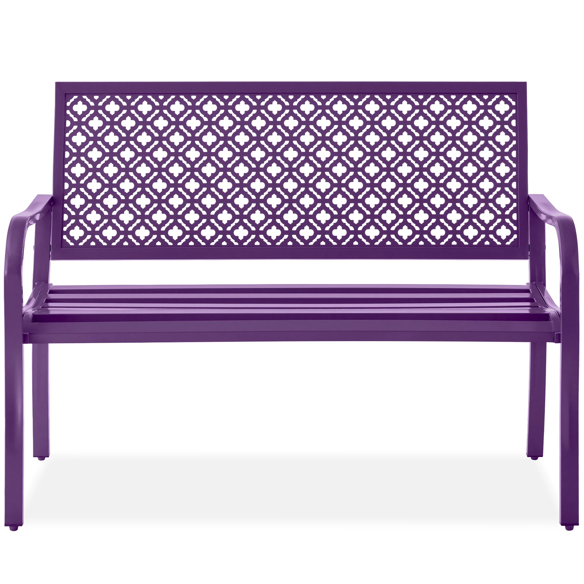 Indoor Outdoor Steel Bench w/ Geometric Backrest, Foot Levelers - Image 64