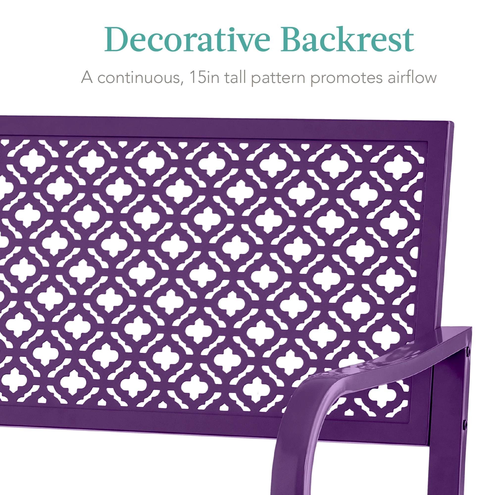 Indoor Outdoor Steel Bench w/ Geometric Backrest, Foot Levelers - Image 67