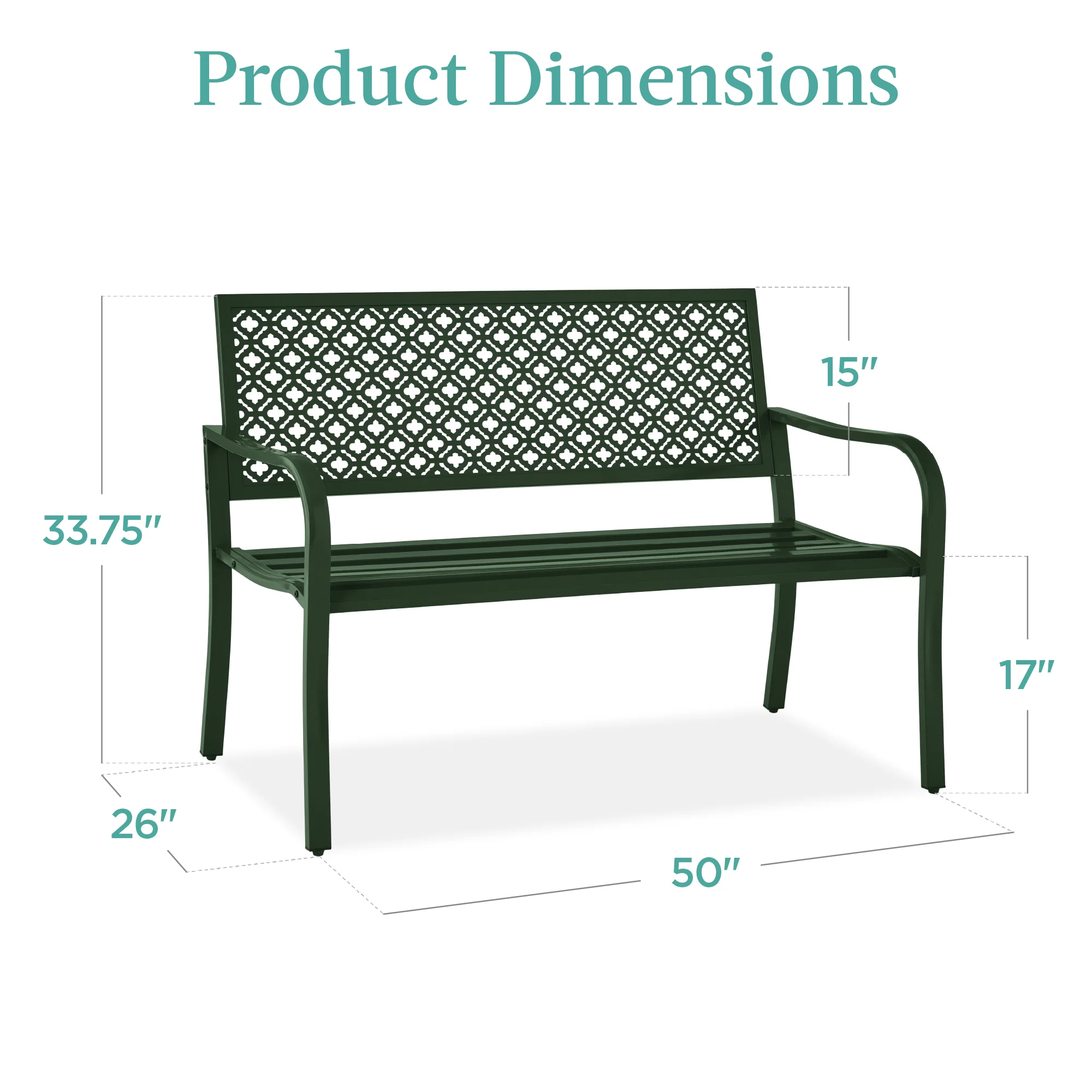 Indoor Outdoor Steel Bench w/ Geometric Backrest, Foot Levelers - Image 7