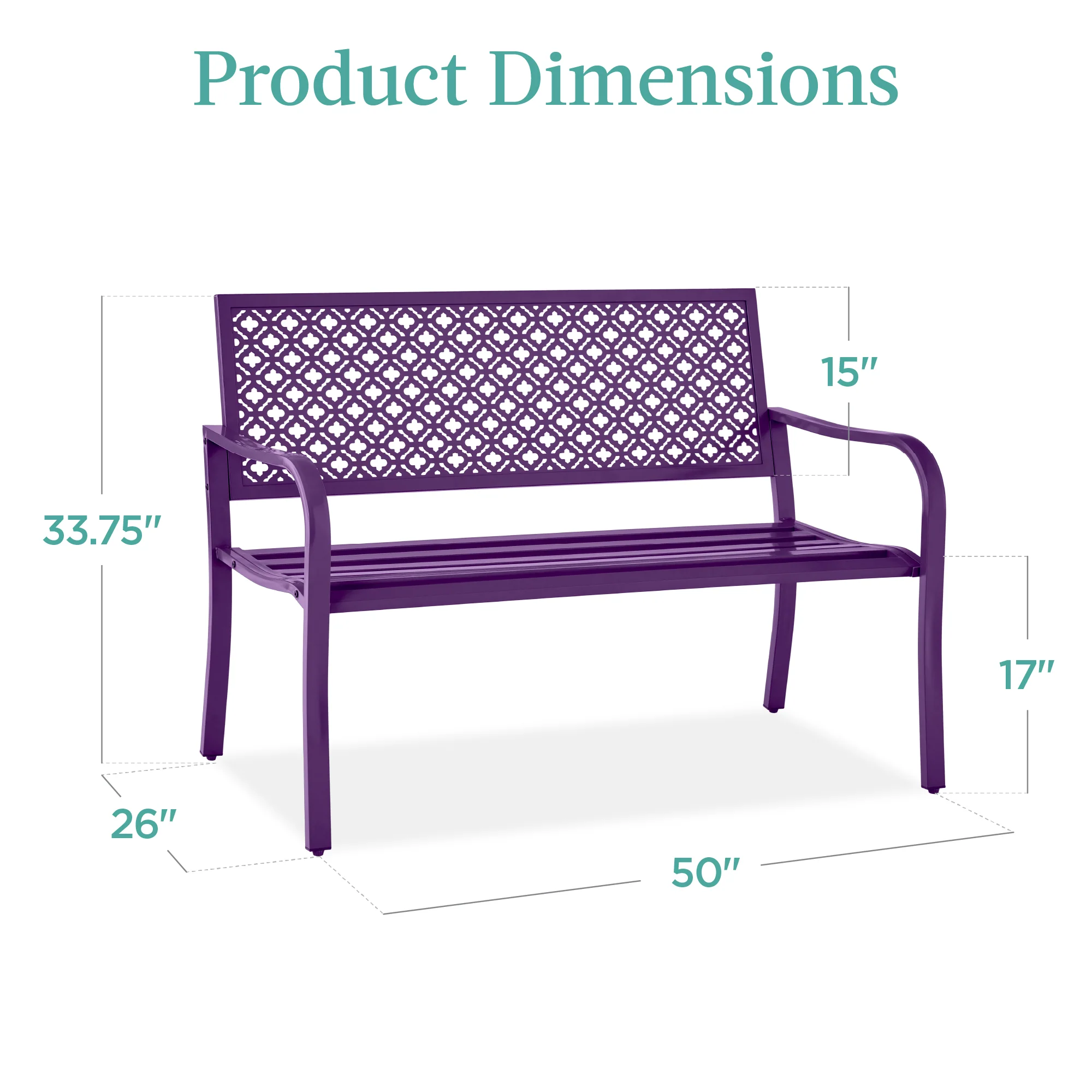 Indoor Outdoor Steel Bench w/ Geometric Backrest, Foot Levelers - Image 70