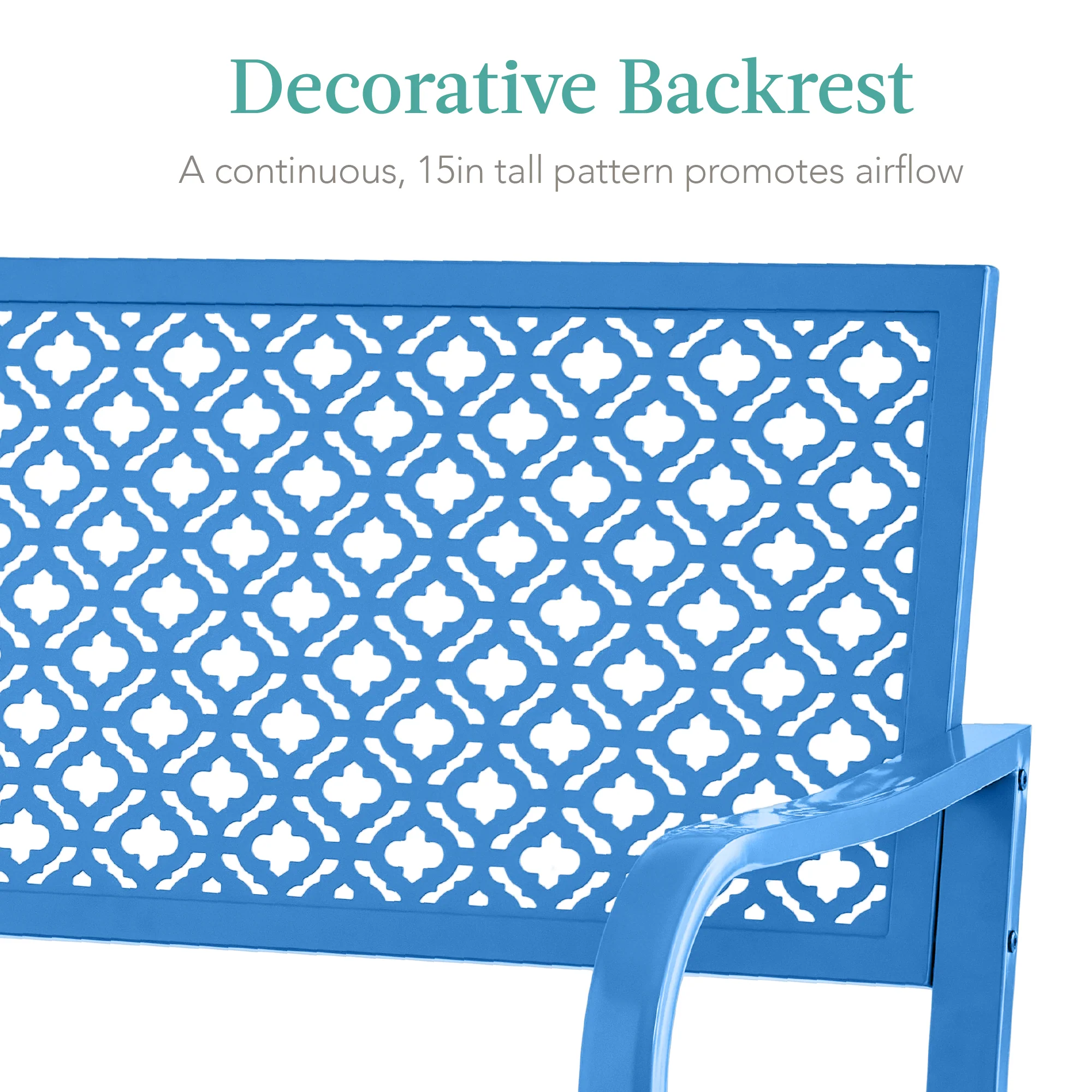 Indoor Outdoor Steel Bench w/ Geometric Backrest, Foot Levelers - Image 74