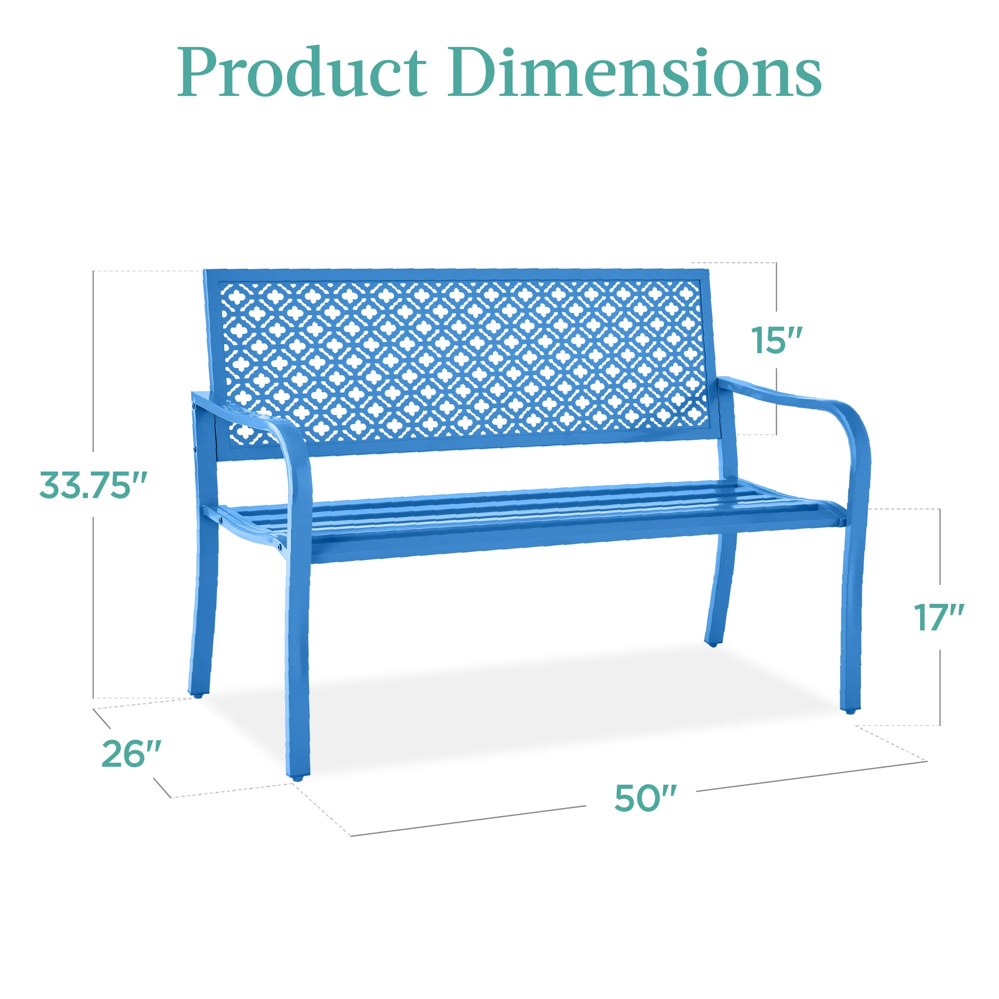 Indoor Outdoor Steel Bench w/ Geometric Backrest, Foot Levelers - Image 77