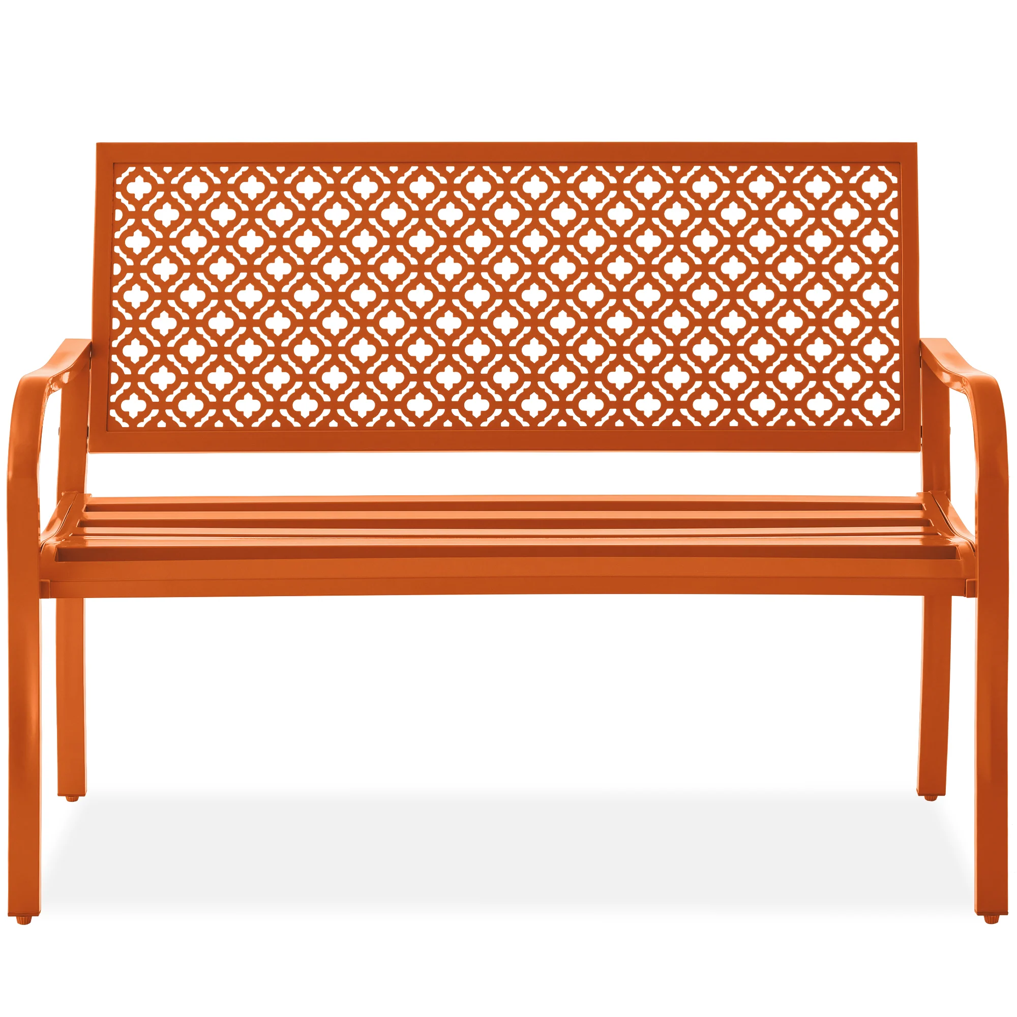 Indoor Outdoor Steel Bench w/ Geometric Backrest, Foot Levelers - Image 78