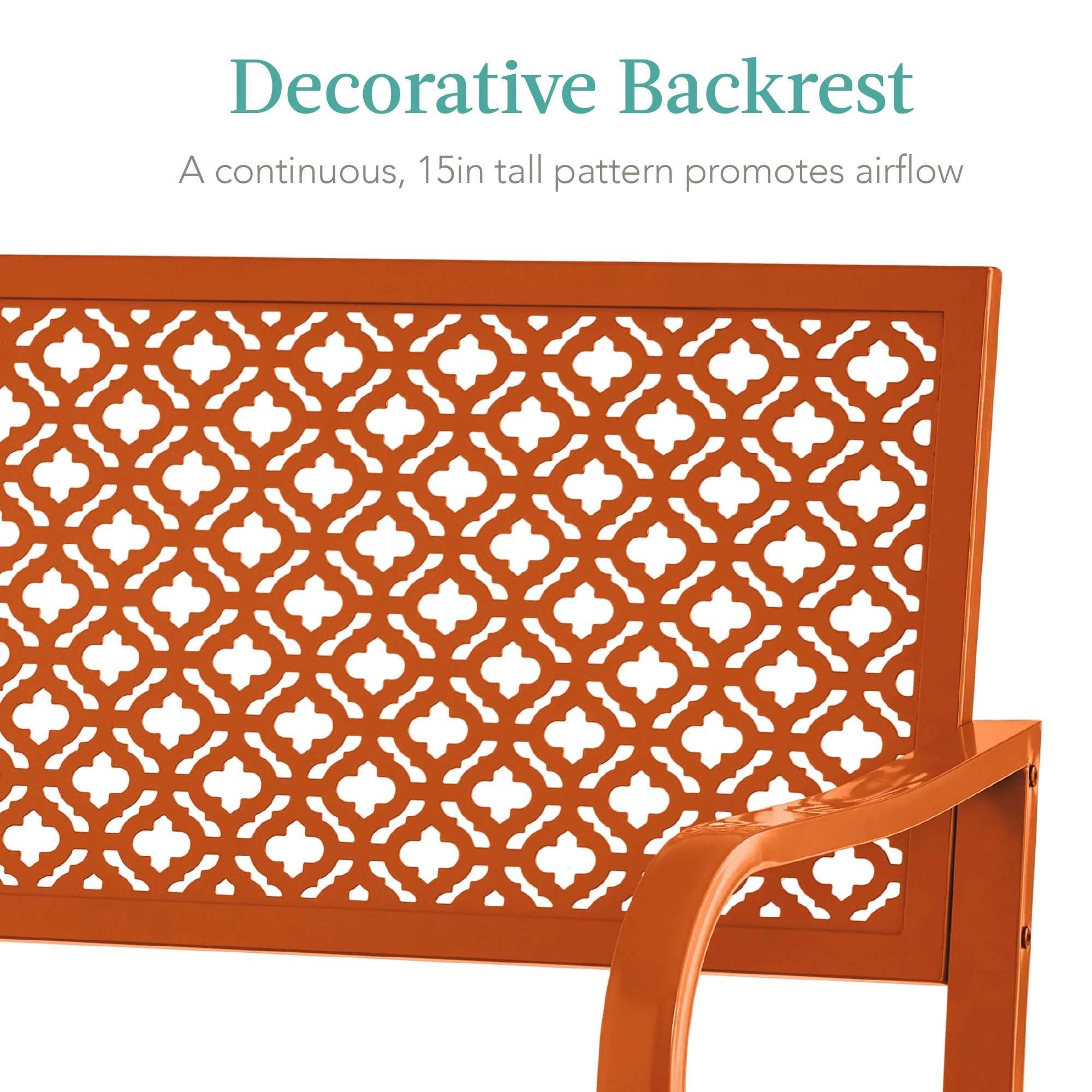 Indoor Outdoor Steel Bench w/ Geometric Backrest, Foot Levelers - Image 81