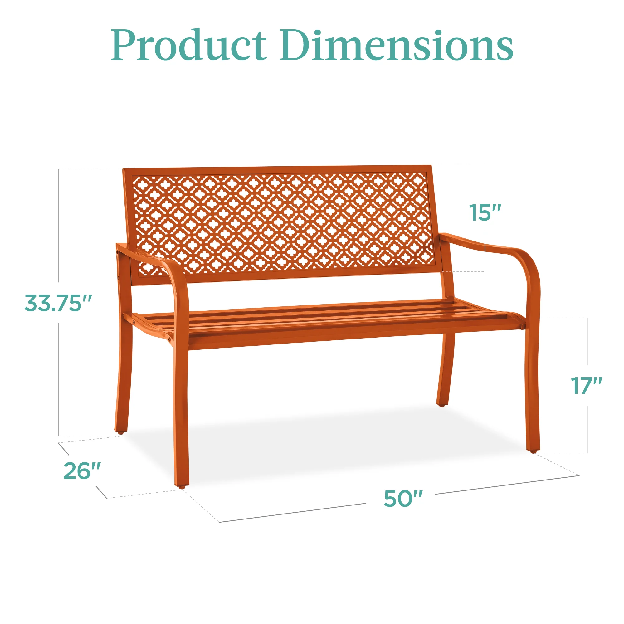 Indoor Outdoor Steel Bench w/ Geometric Backrest, Foot Levelers - Image 84
