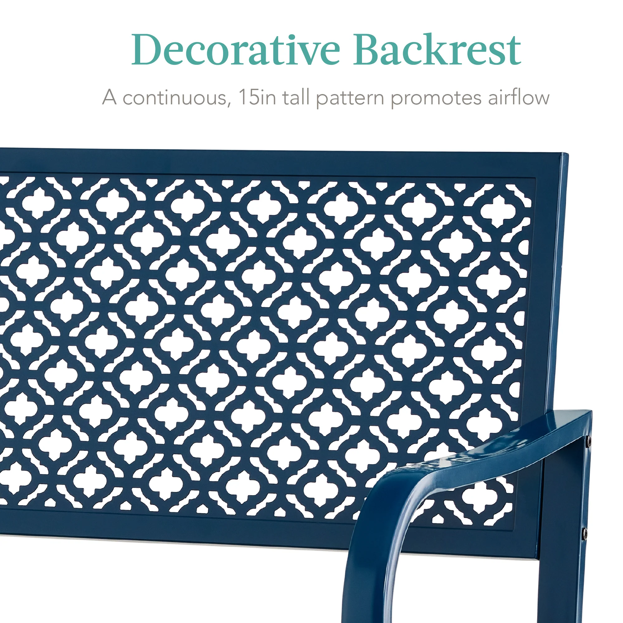 Indoor Outdoor Steel Bench w/ Geometric Backrest, Foot Levelers - Image 88