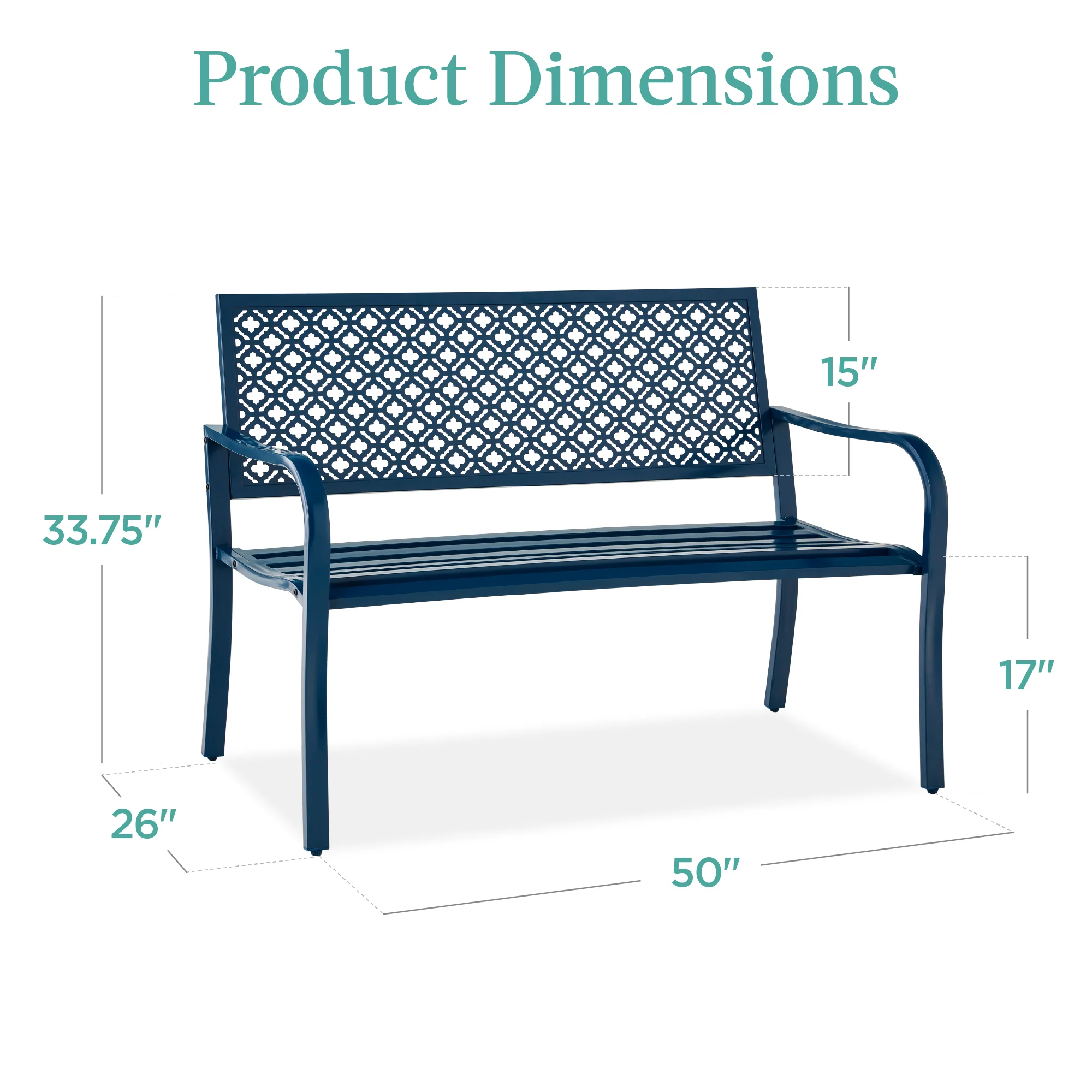 Indoor Outdoor Steel Bench w/ Geometric Backrest, Foot Levelers - Image 91
