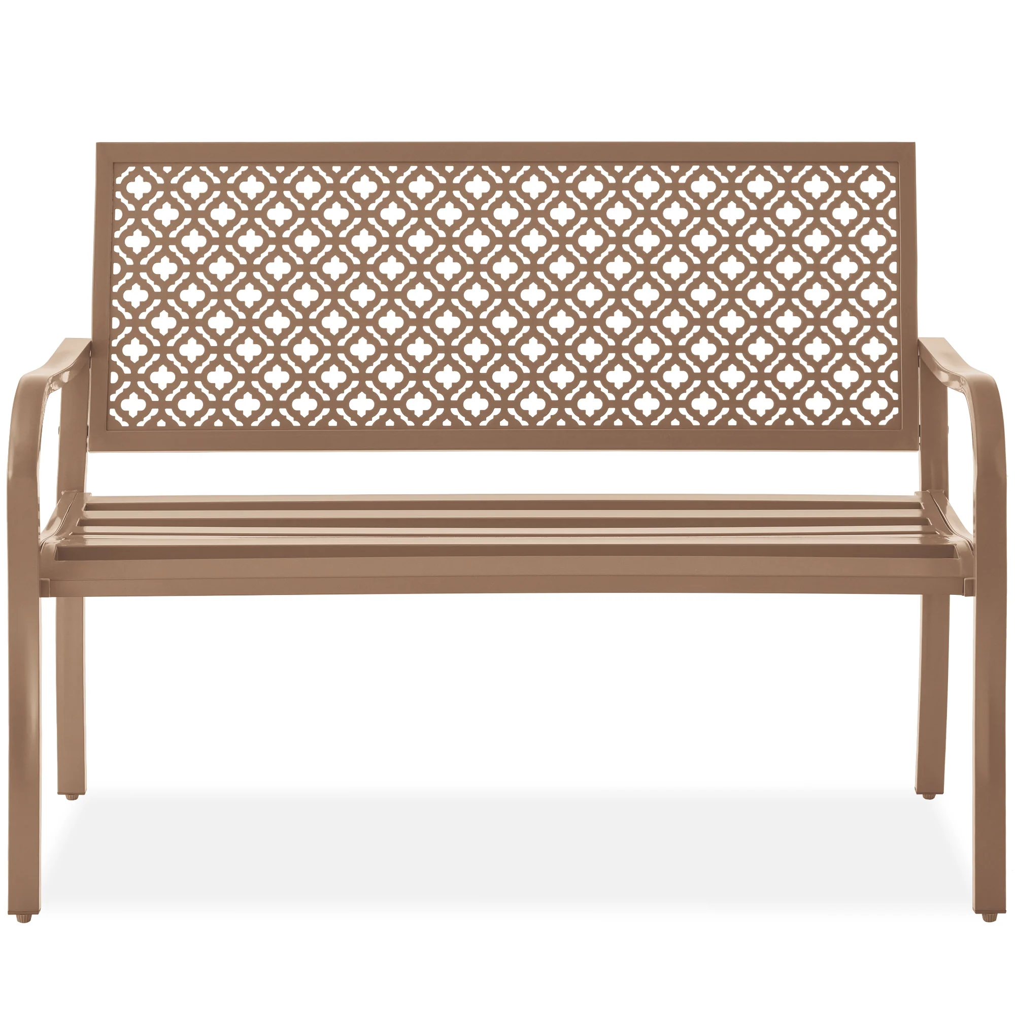 Indoor Outdoor Steel Bench w/ Geometric Backrest, Foot Levelers - Image 92
