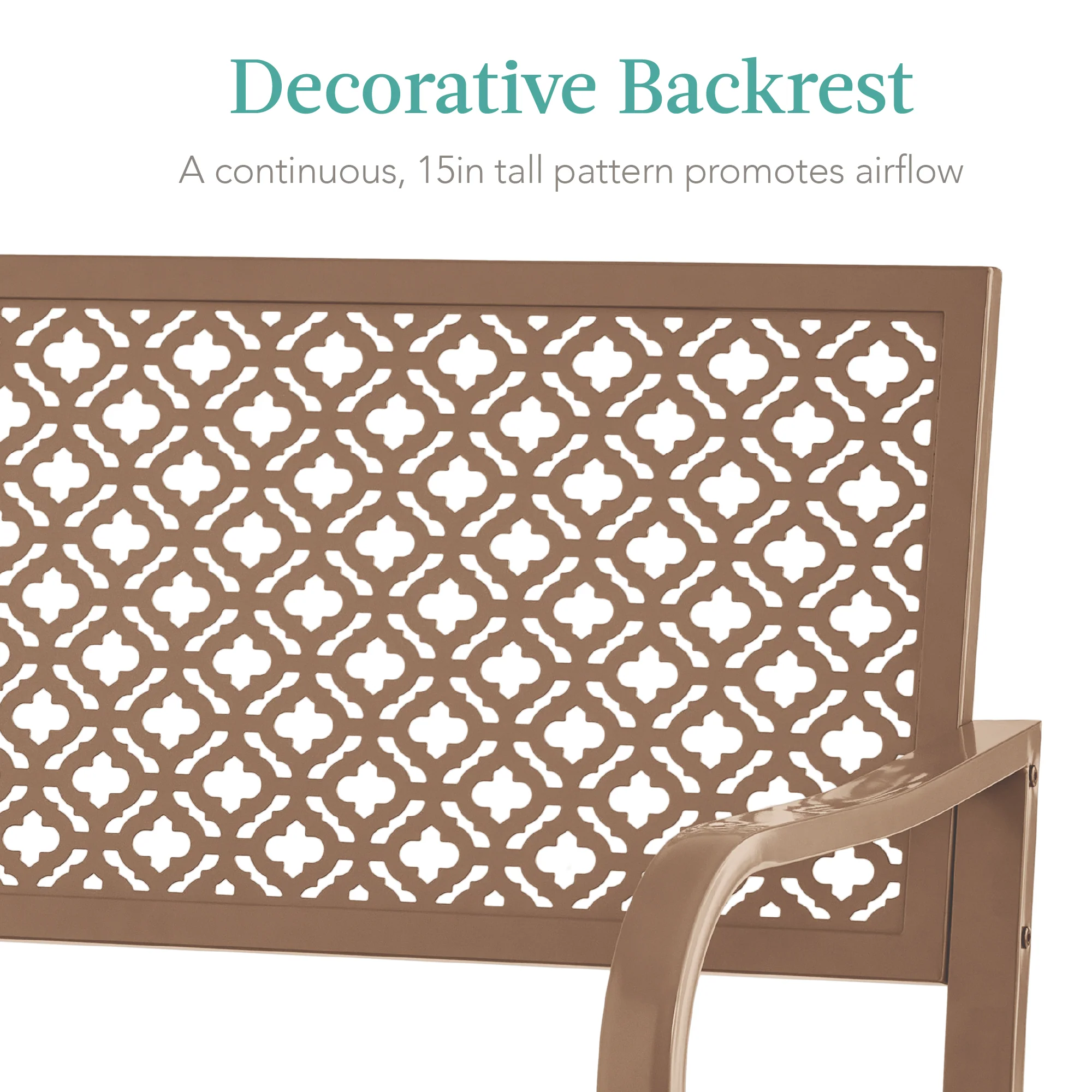 Indoor Outdoor Steel Bench w/ Geometric Backrest, Foot Levelers - Image 95