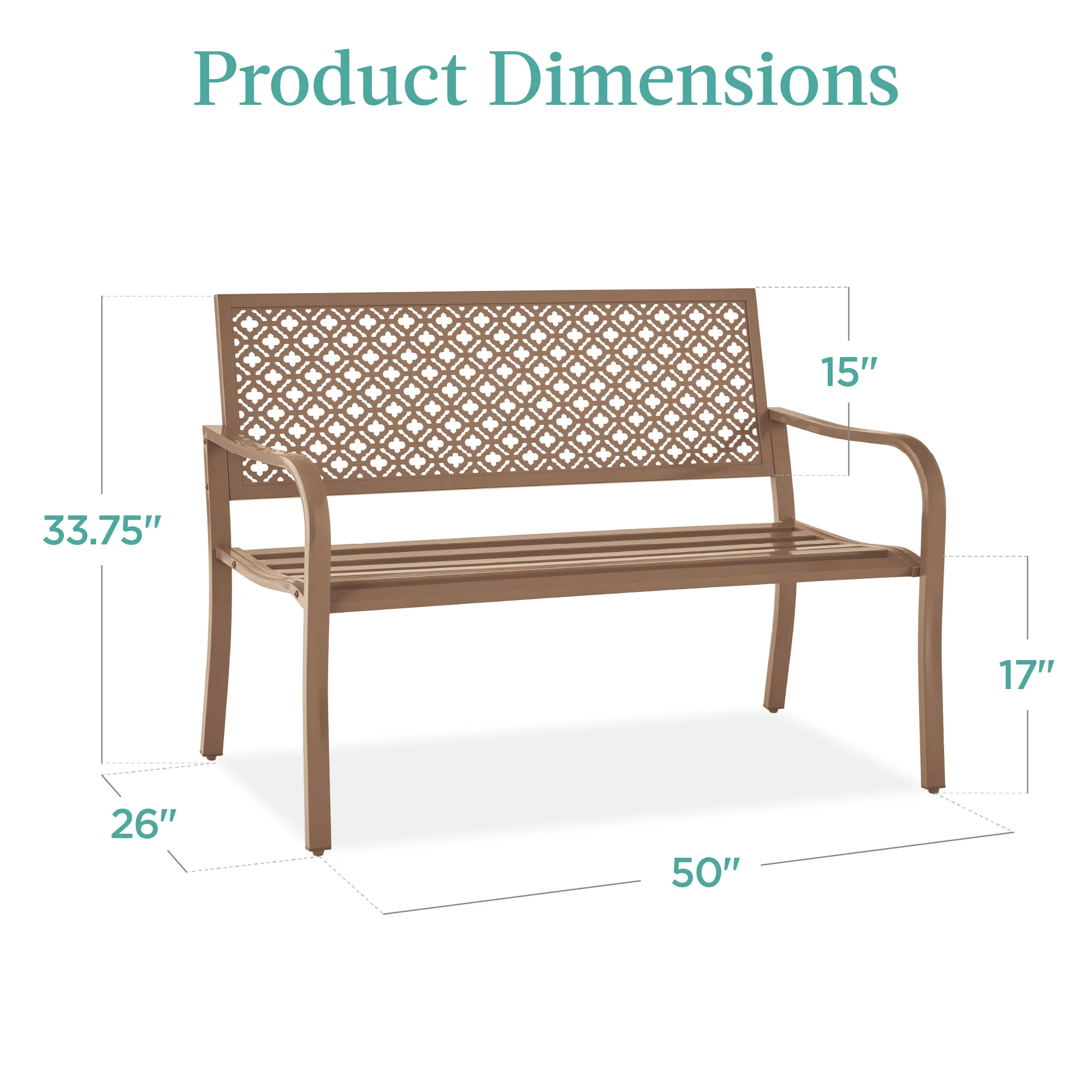 Indoor Outdoor Steel Bench w/ Geometric Backrest, Foot Levelers - Image 98