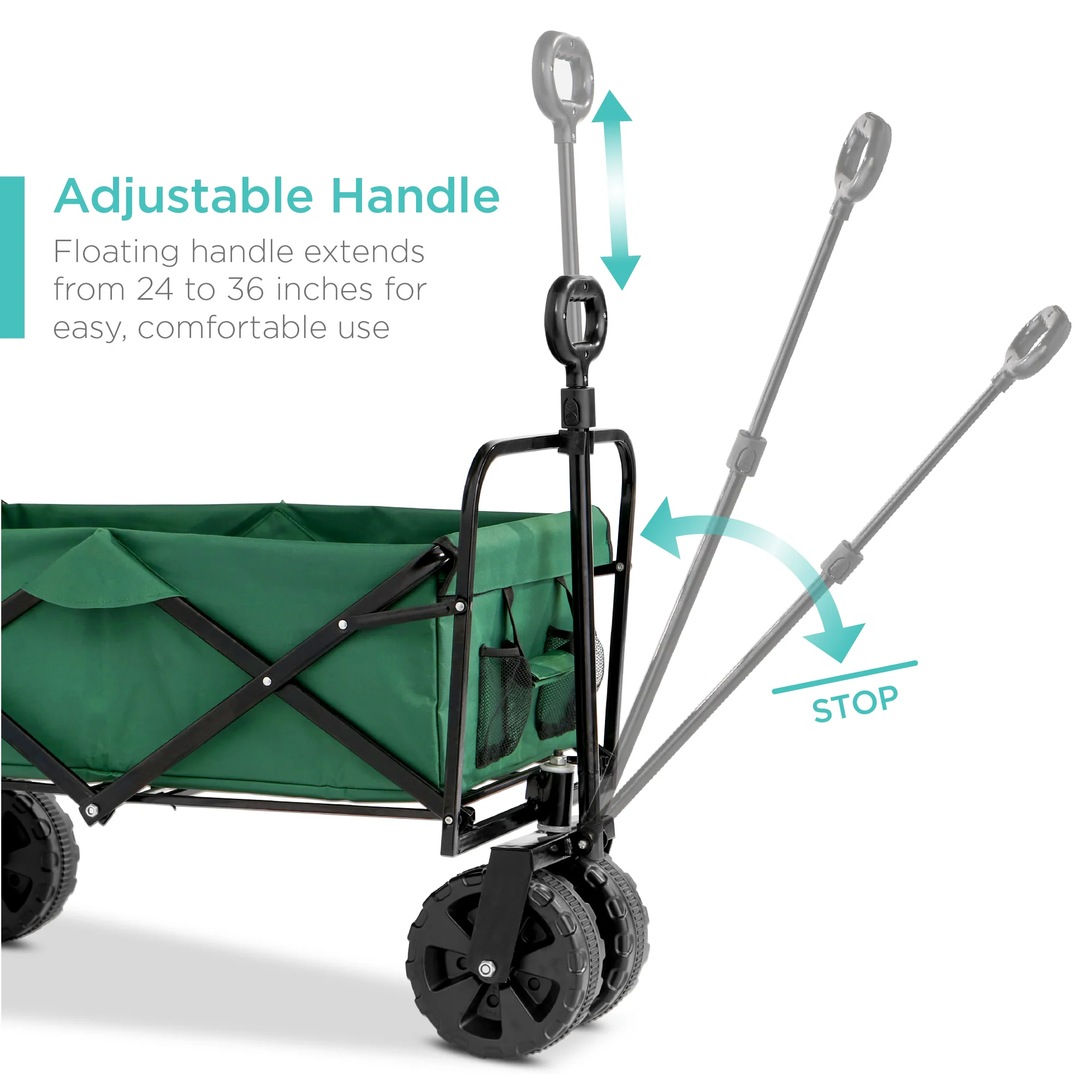 Indoor Outdoor Utility Cart w/ 360-Degree Wheels, Adjustable Handle - 36in - Image 4