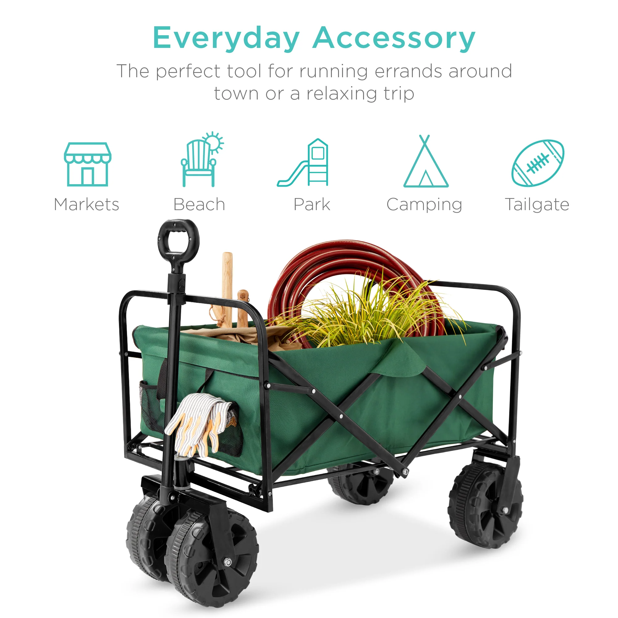 Indoor Outdoor Utility Cart w/ 360-Degree Wheels, Adjustable Handle - 36in - Image 6