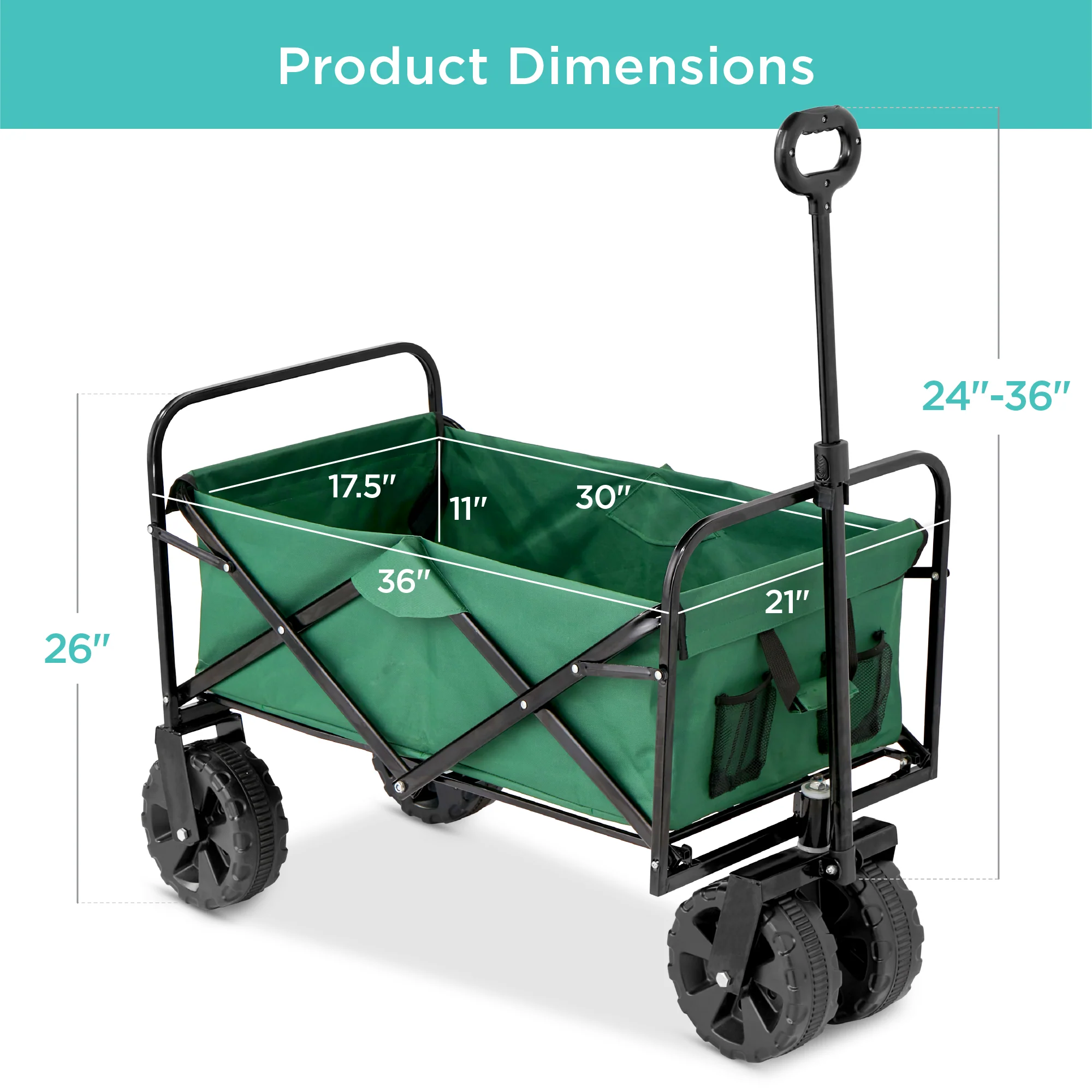 Indoor Outdoor Utility Cart w/ 360-Degree Wheels, Adjustable Handle - 36in - Image 7