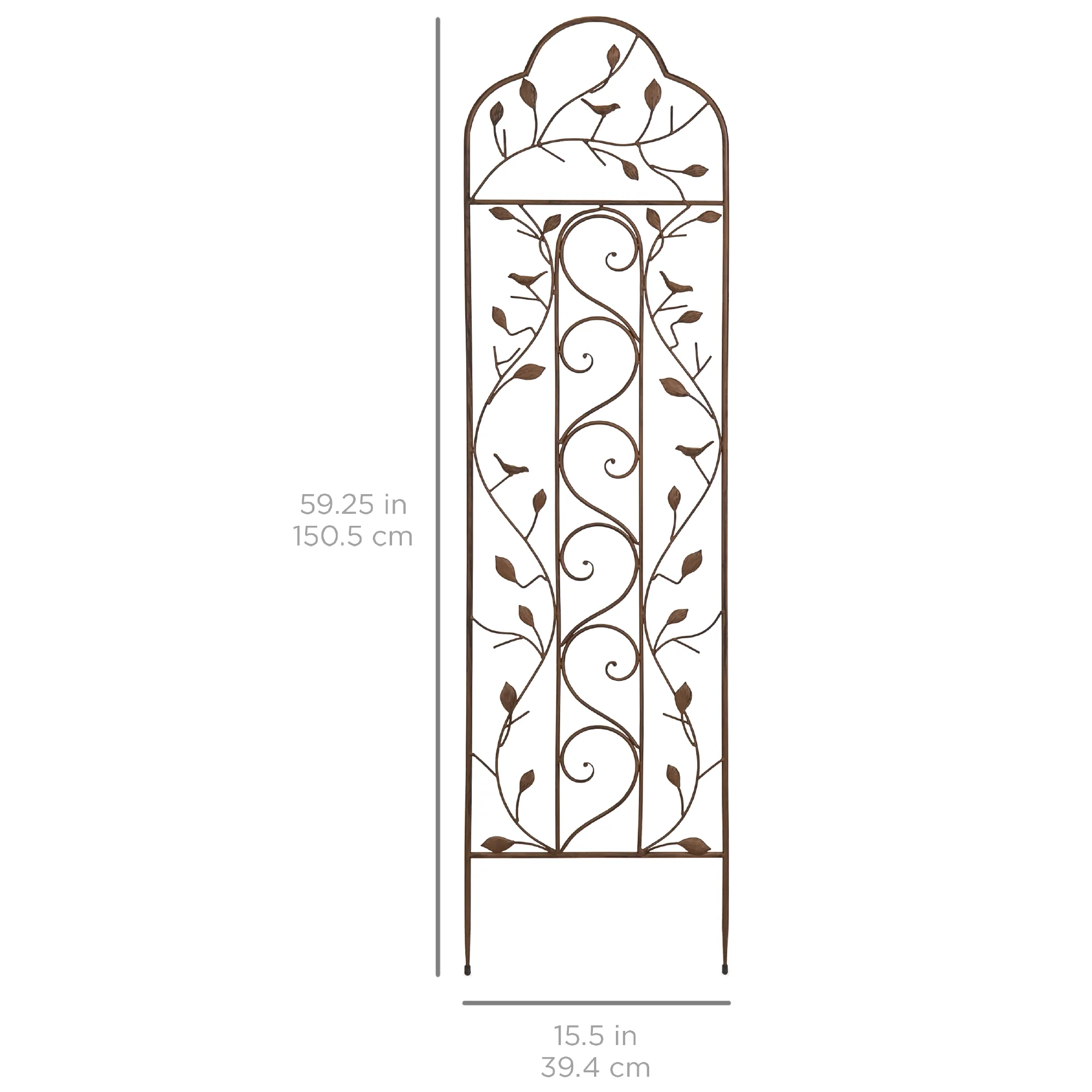 Iron Arched Garden Trellis Fence Panel w/ Branches, Birds - 60x15in - Image 7