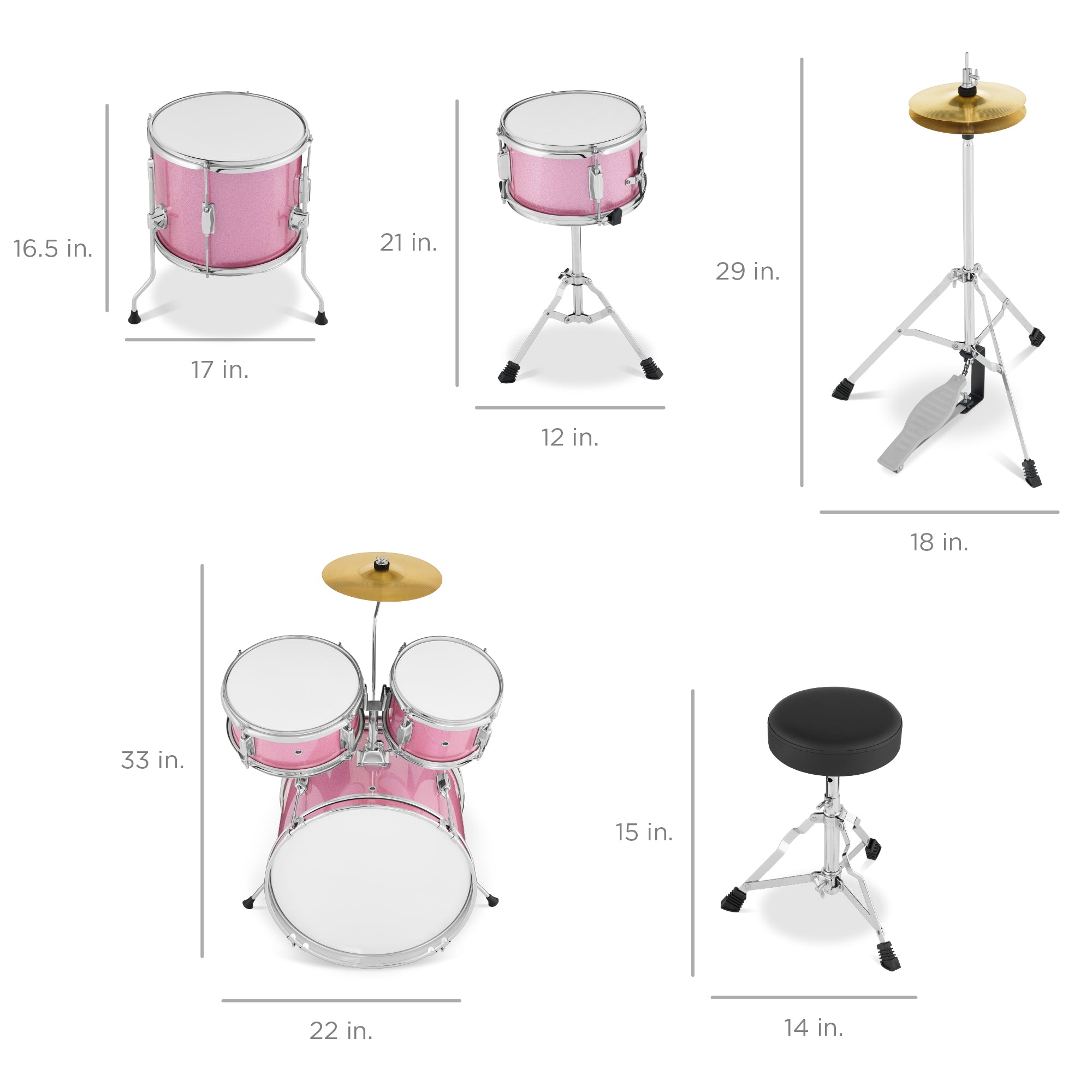 Kids Beginner All Wood Acoustic Drum Kit Starter Set w/ Stool, Drumsticks - Image 15