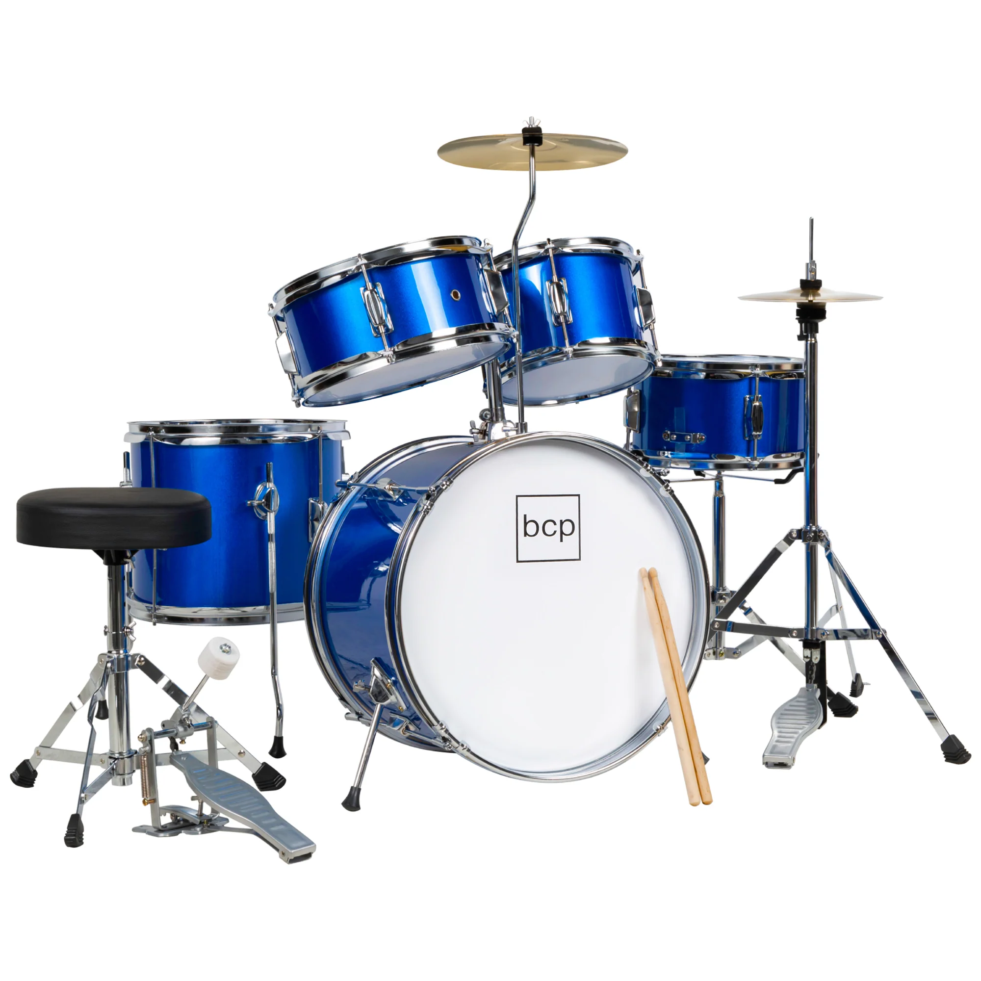 Kids Beginner All Wood Acoustic Drum Kit Starter Set w/ Stool, Drumsticks - Image 28