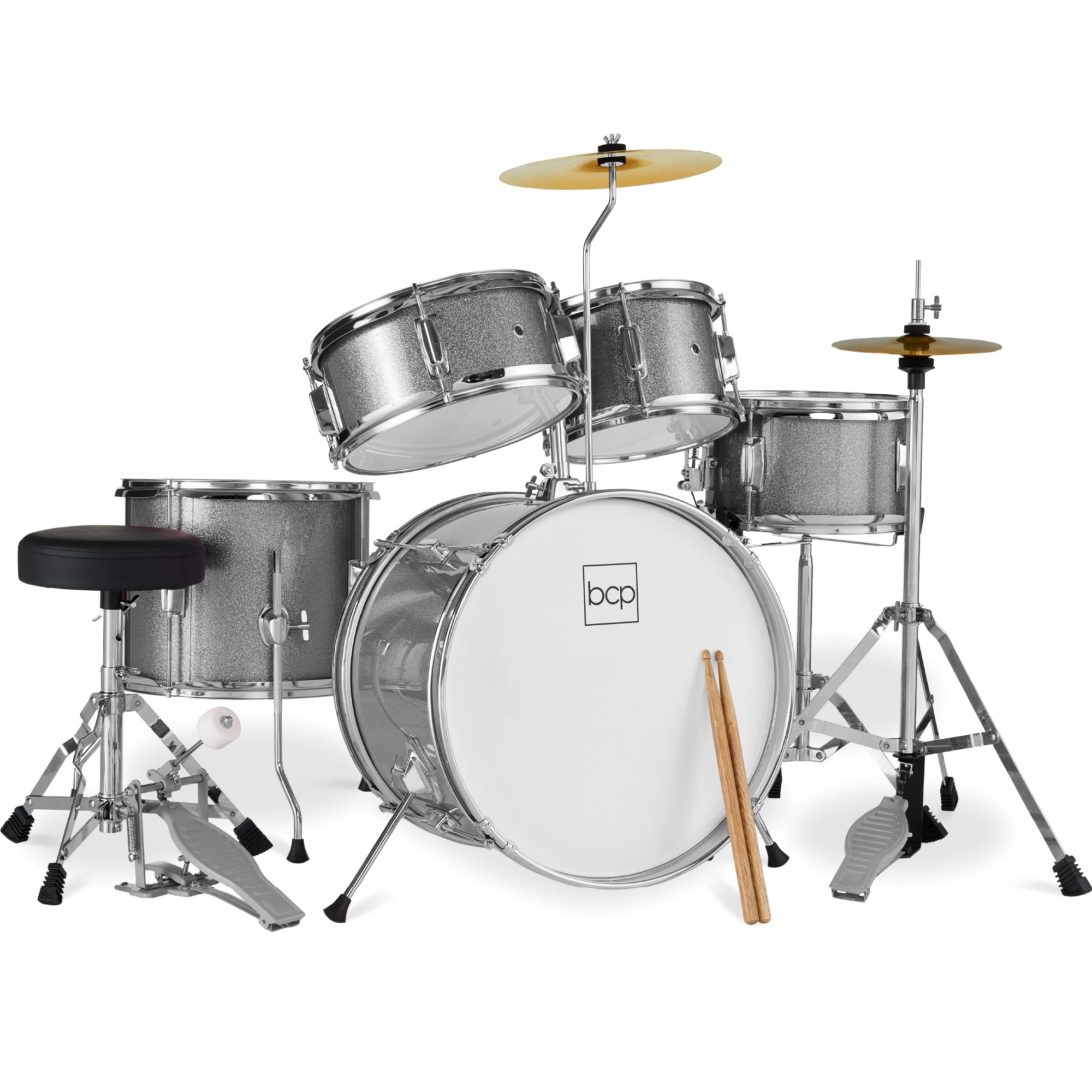 Kids Beginner All Wood Acoustic Drum Kit Starter Set w/ Stool, Drumsticks - Image 35