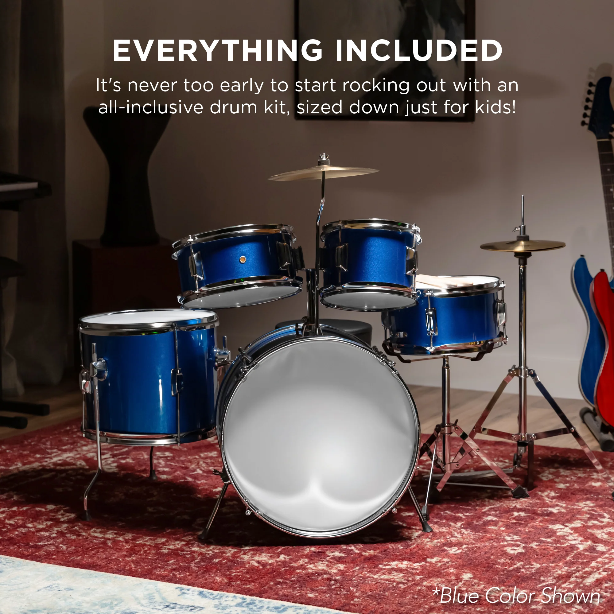 Kids Beginner All Wood Acoustic Drum Kit Starter Set w/ Stool, Drumsticks - Image 40
