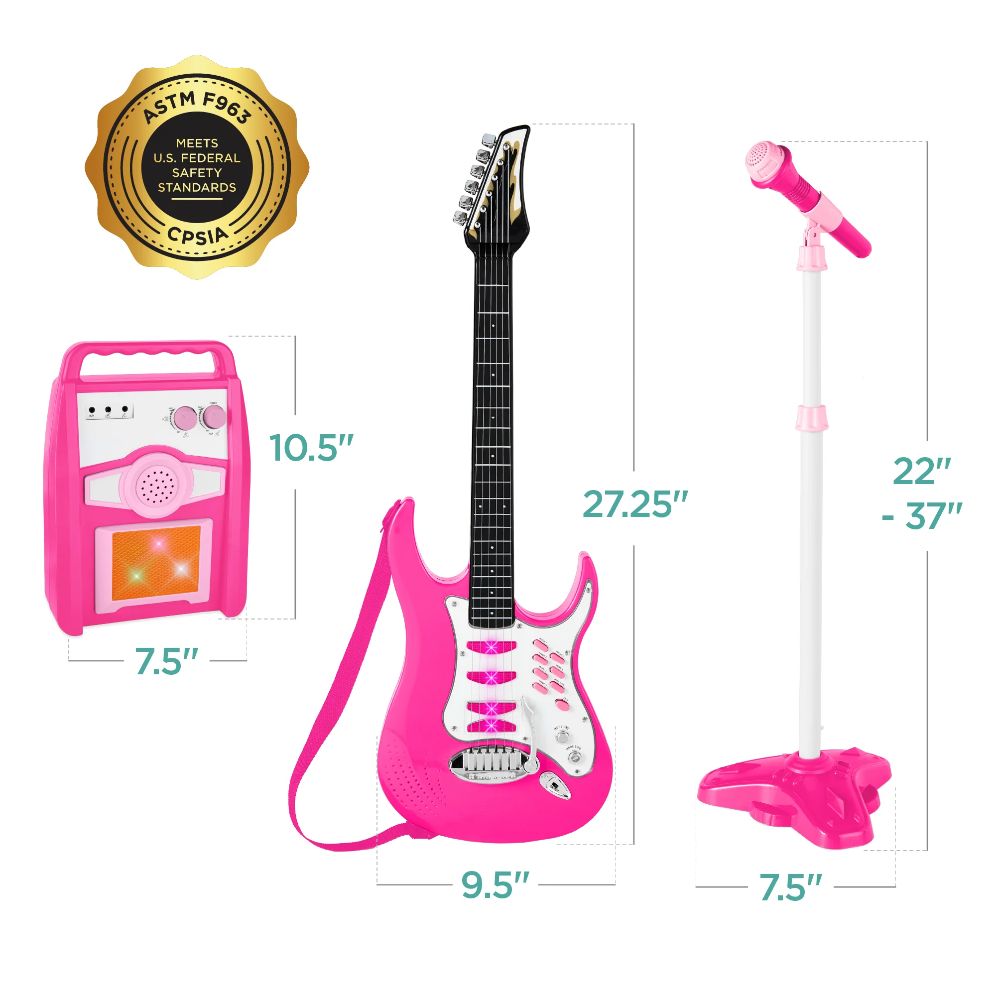 Kids Electric Guitar Toy Play Set w/ 6 Songs, Microphone, Amp - Image 14