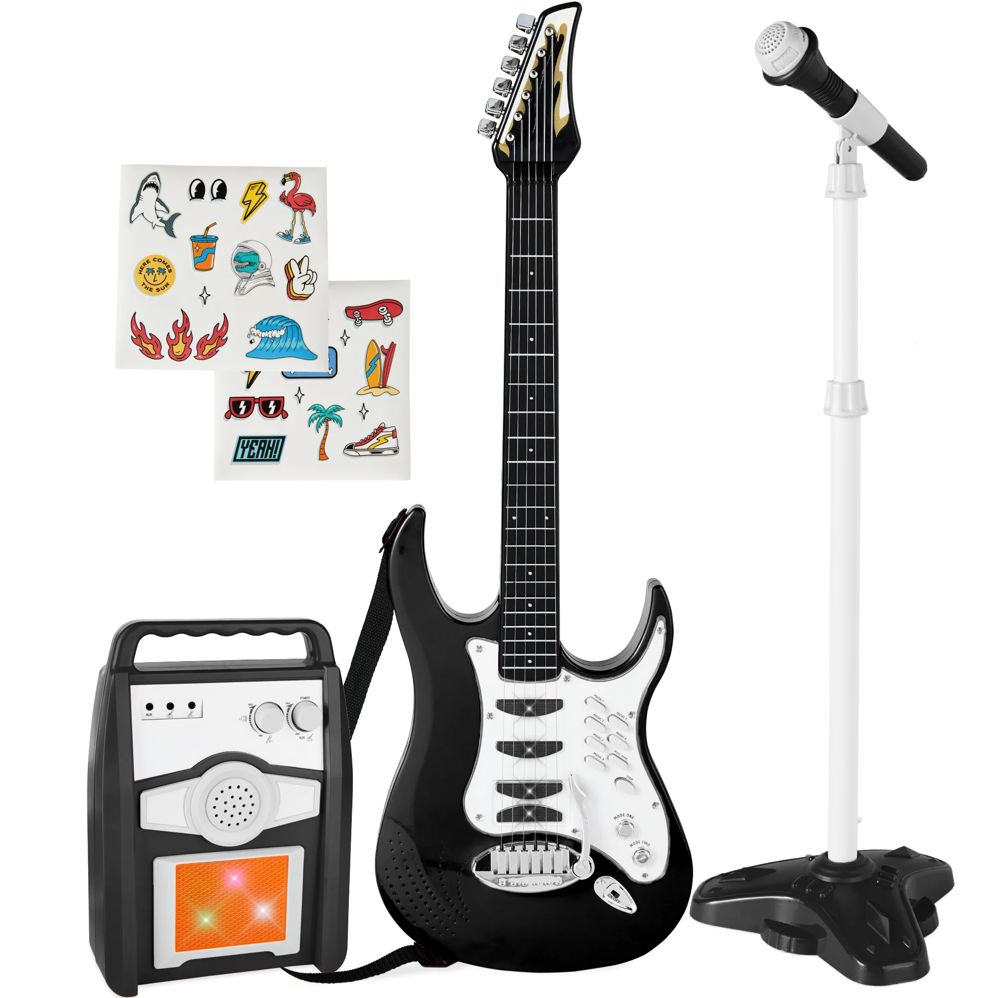 Kids Electric Guitar Toy Play Set w/ 6 Songs, Microphone, Amp - Image 15
