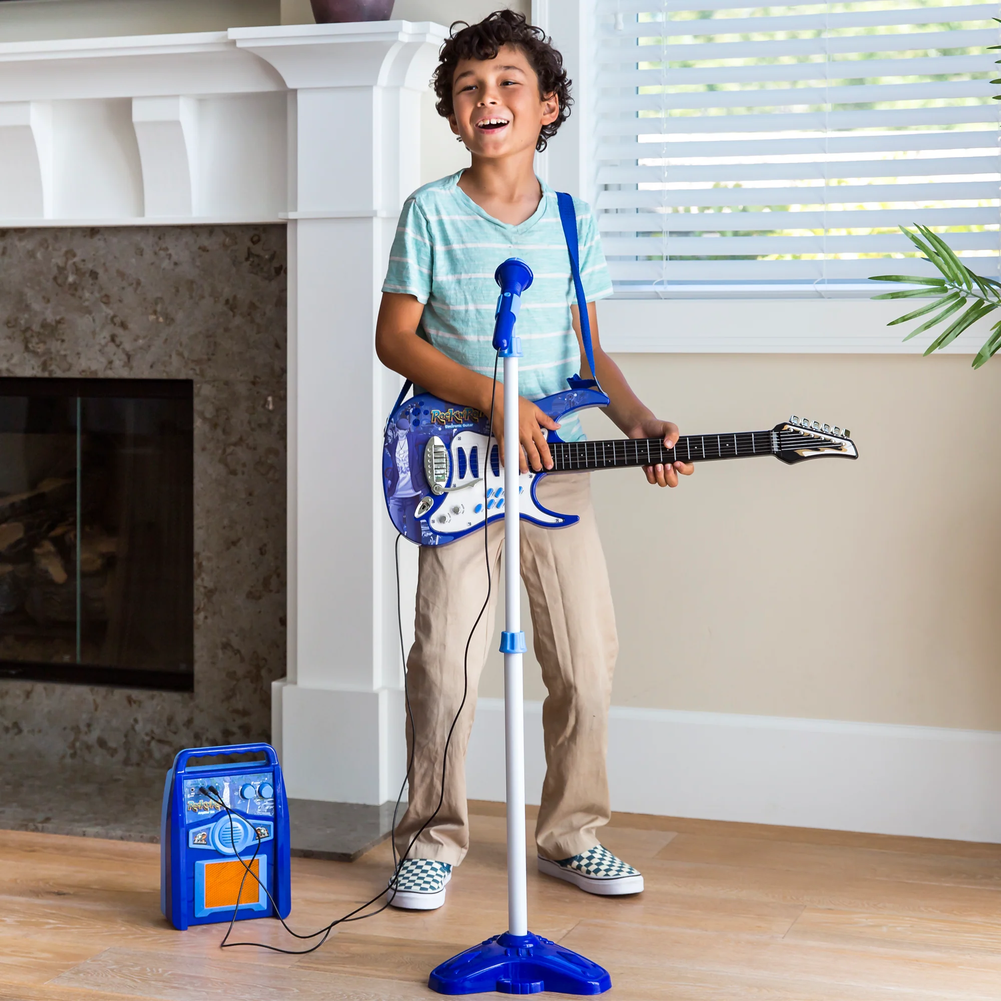 Kids Electric Guitar Toy Play Set w/ 6 Songs, Microphone, Amp - Image 23
