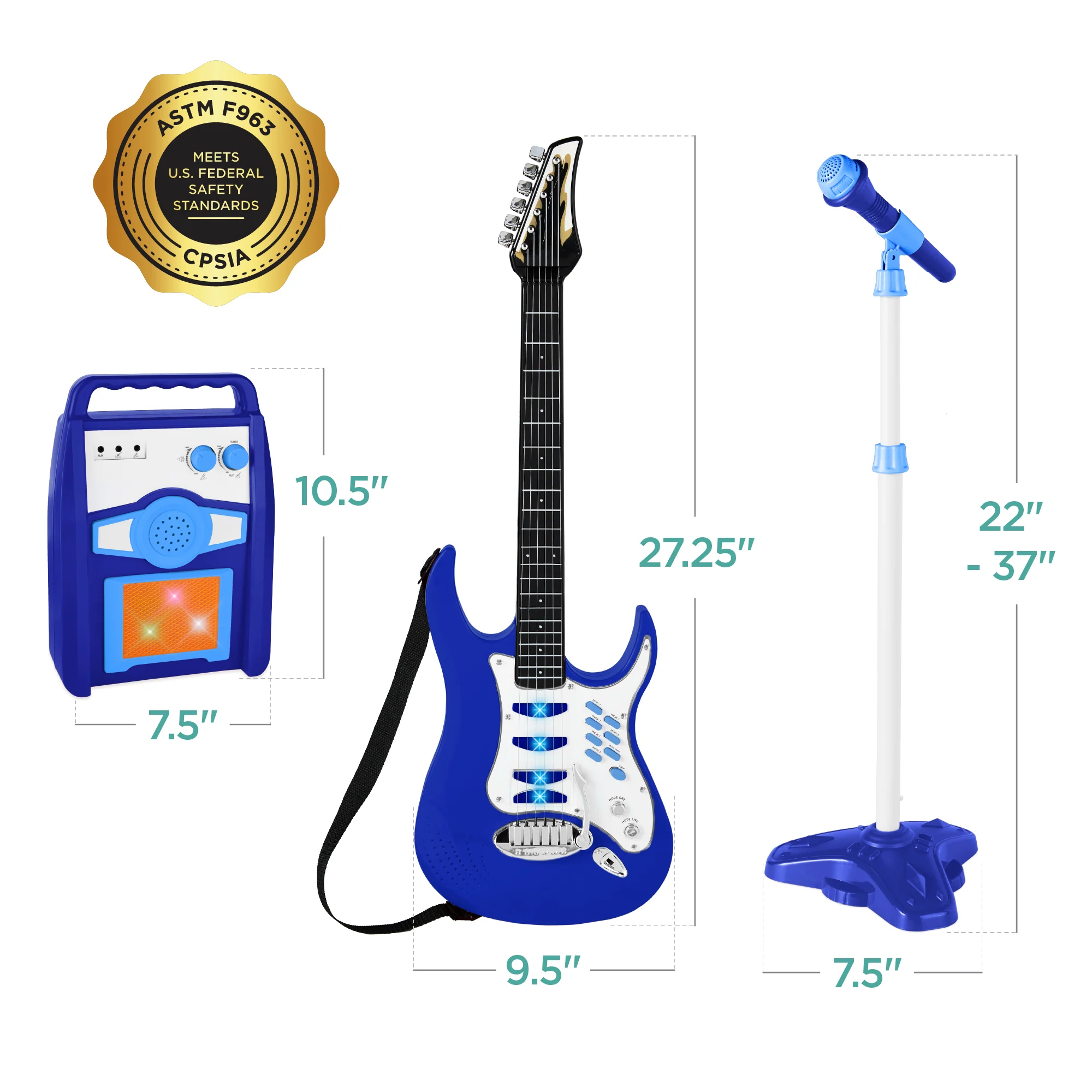 Kids Electric Guitar Toy Play Set w/ 6 Songs, Microphone, Amp - Image 28