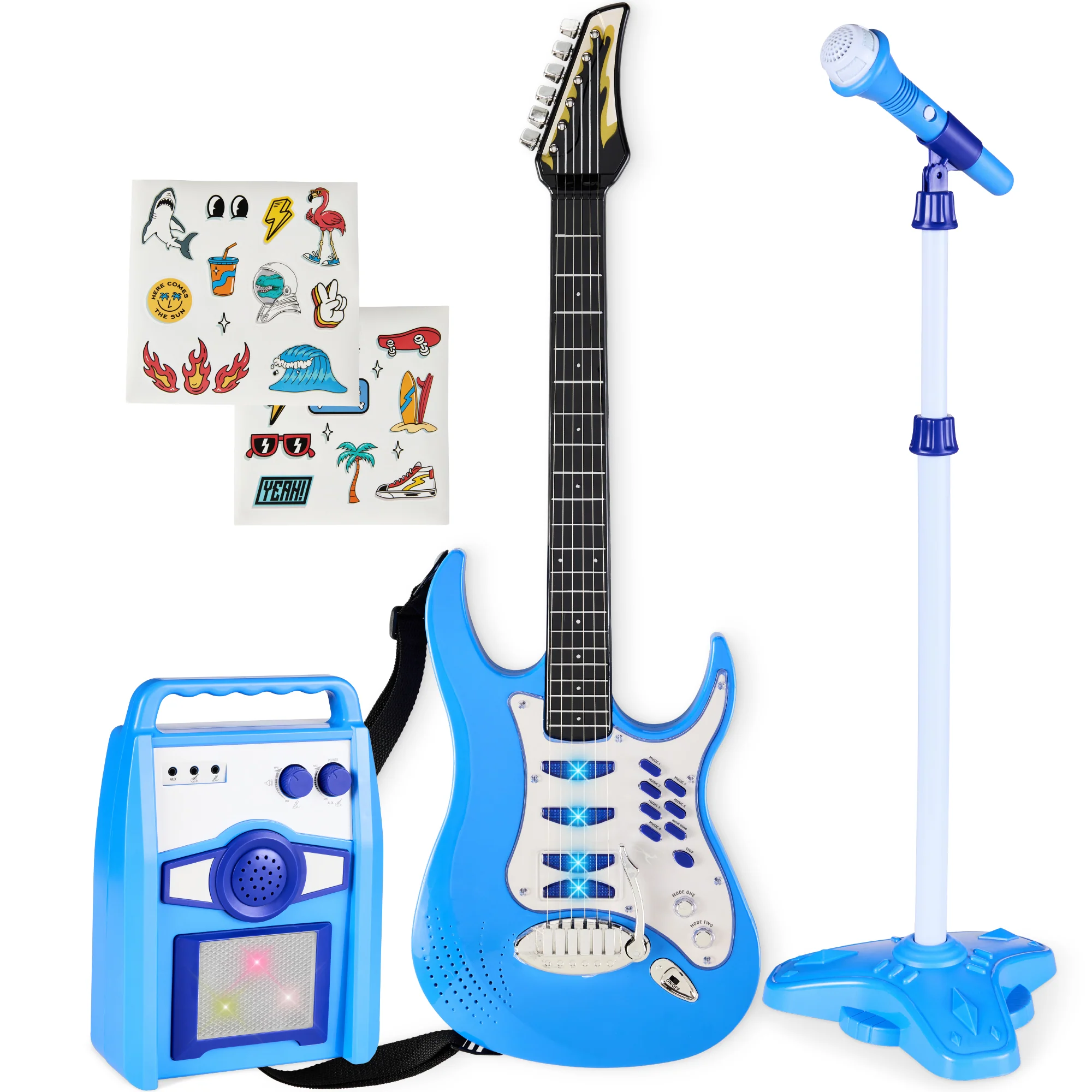 Kids Electric Guitar Toy Play Set w/ 6 Songs, Microphone, Amp - Image 29