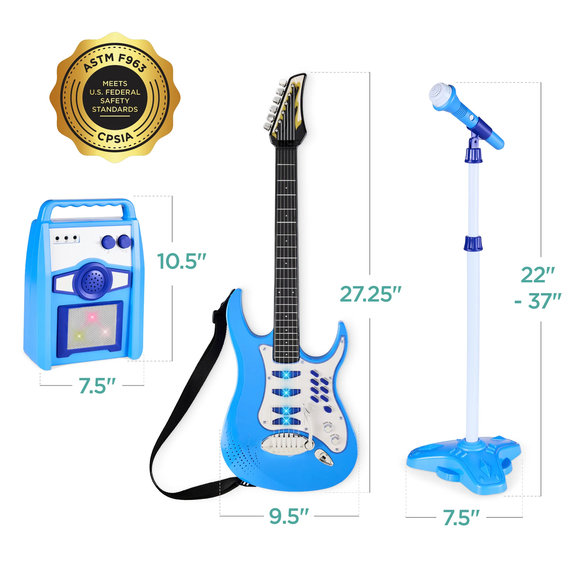 Kids Electric Guitar Toy Play Set w/ 6 Songs, Microphone, Amp - Image 35