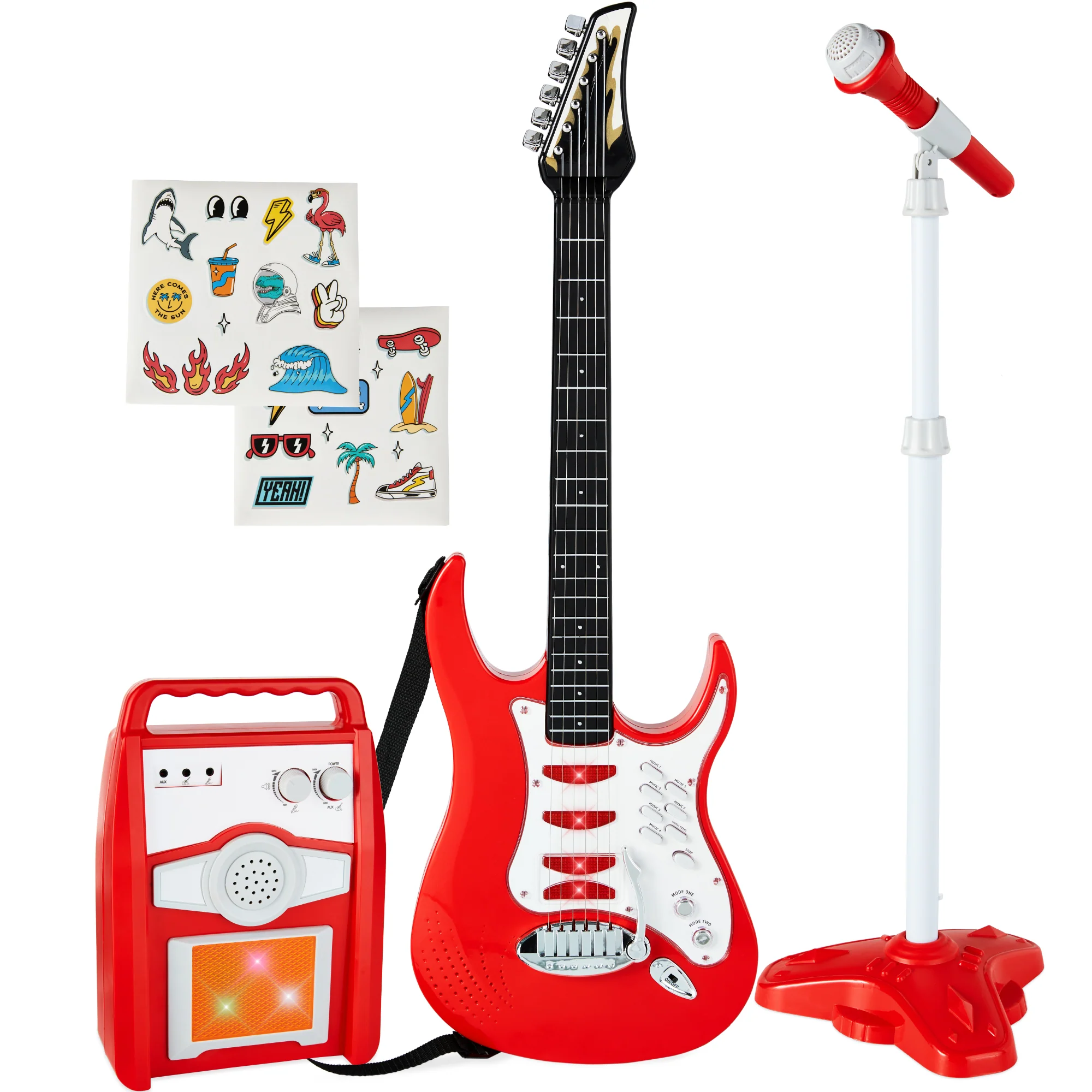 Kids Electric Guitar Toy Play Set w/ 6 Songs, Microphone, Amp - Image 43