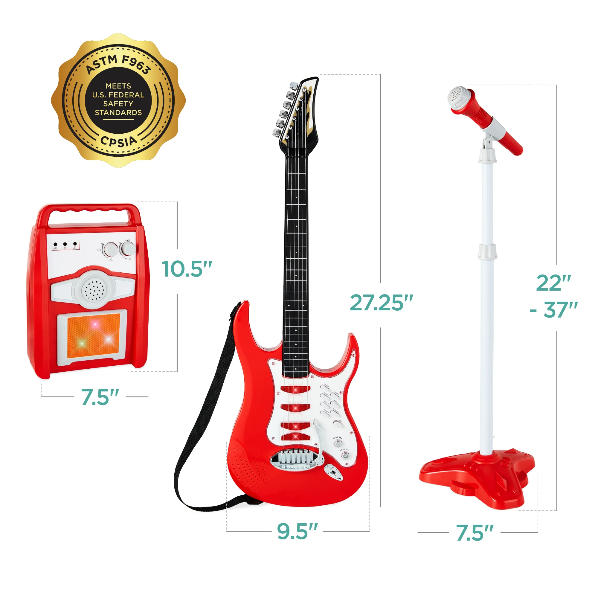Kids Electric Guitar Toy Play Set w/ 6 Songs, Microphone, Amp - Image 49