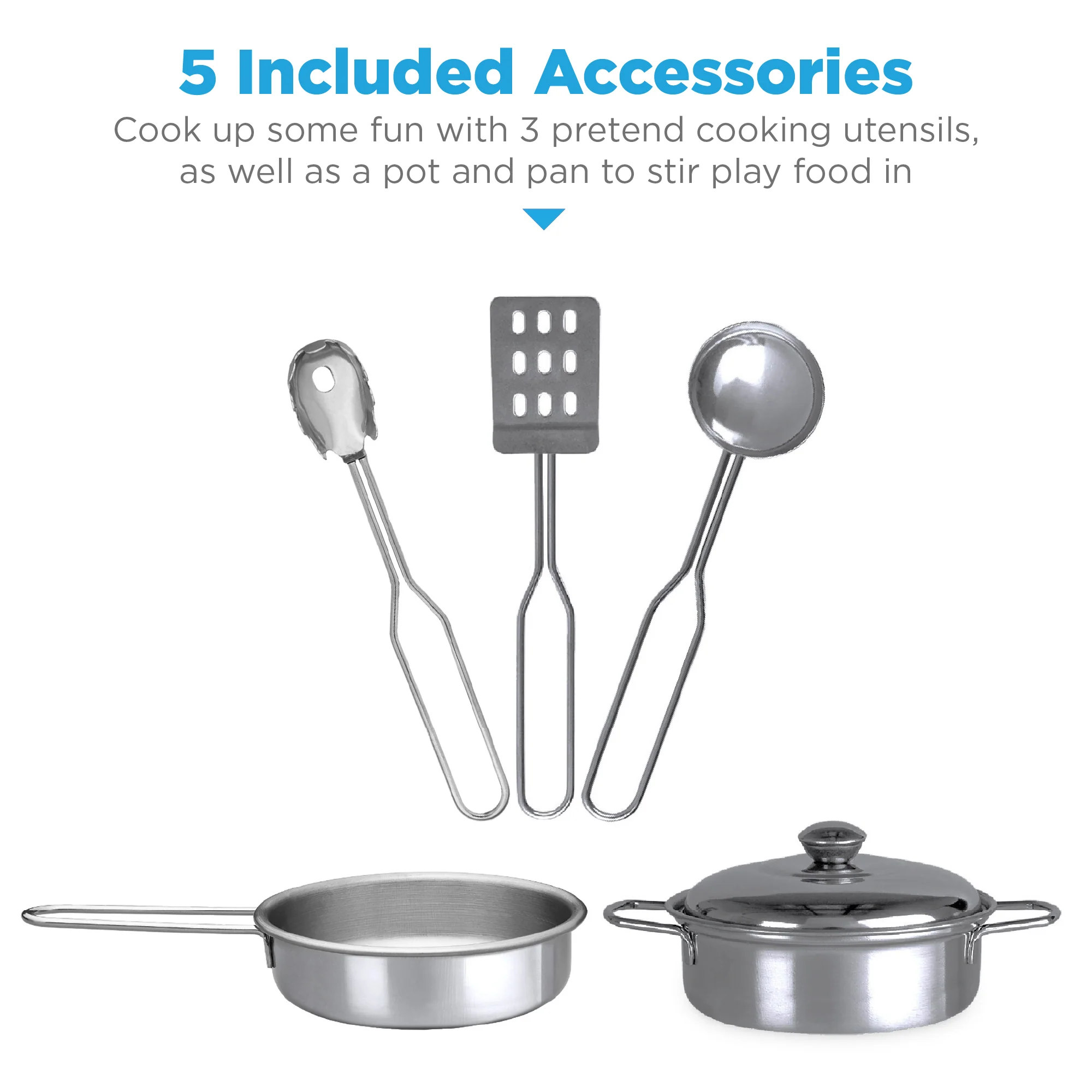 Pretend Play Wooden Farmhouse Kitchen Set w/ Storage, 5 Accessories - Image 12