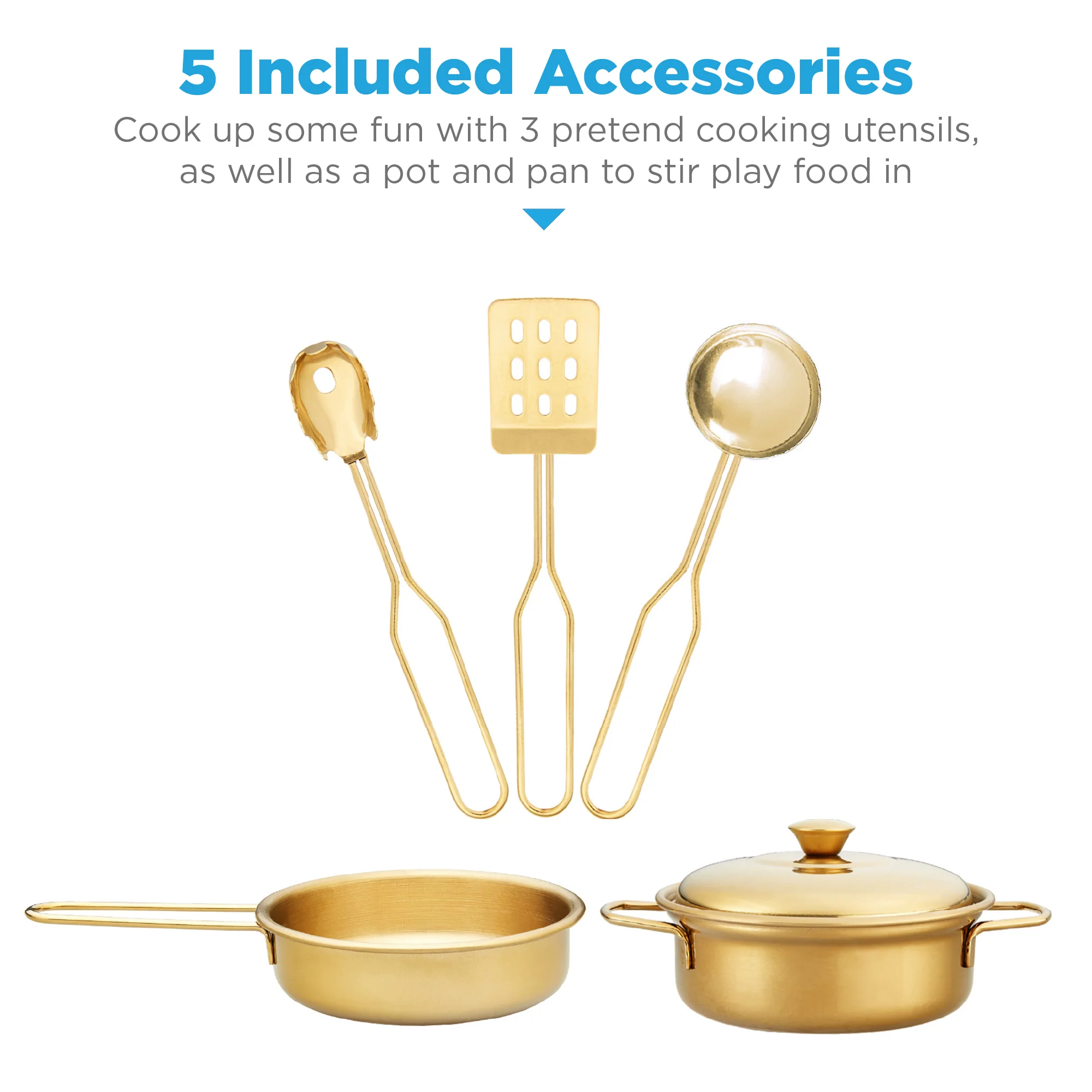Pretend Play Wooden Farmhouse Kitchen Set w/ Storage, 5 Accessories - Image 27