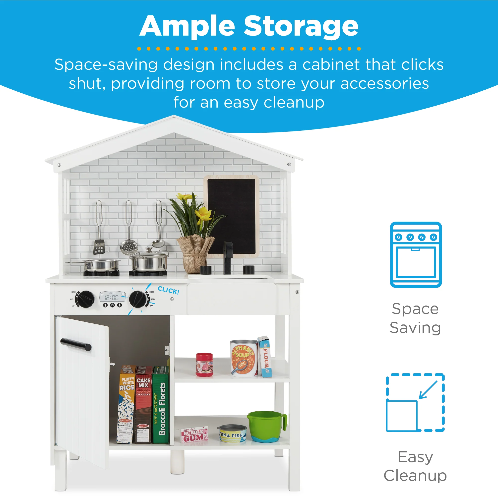 Pretend Play Wooden Farmhouse Kitchen Set w/ Storage, 5 Accessories - Image 58