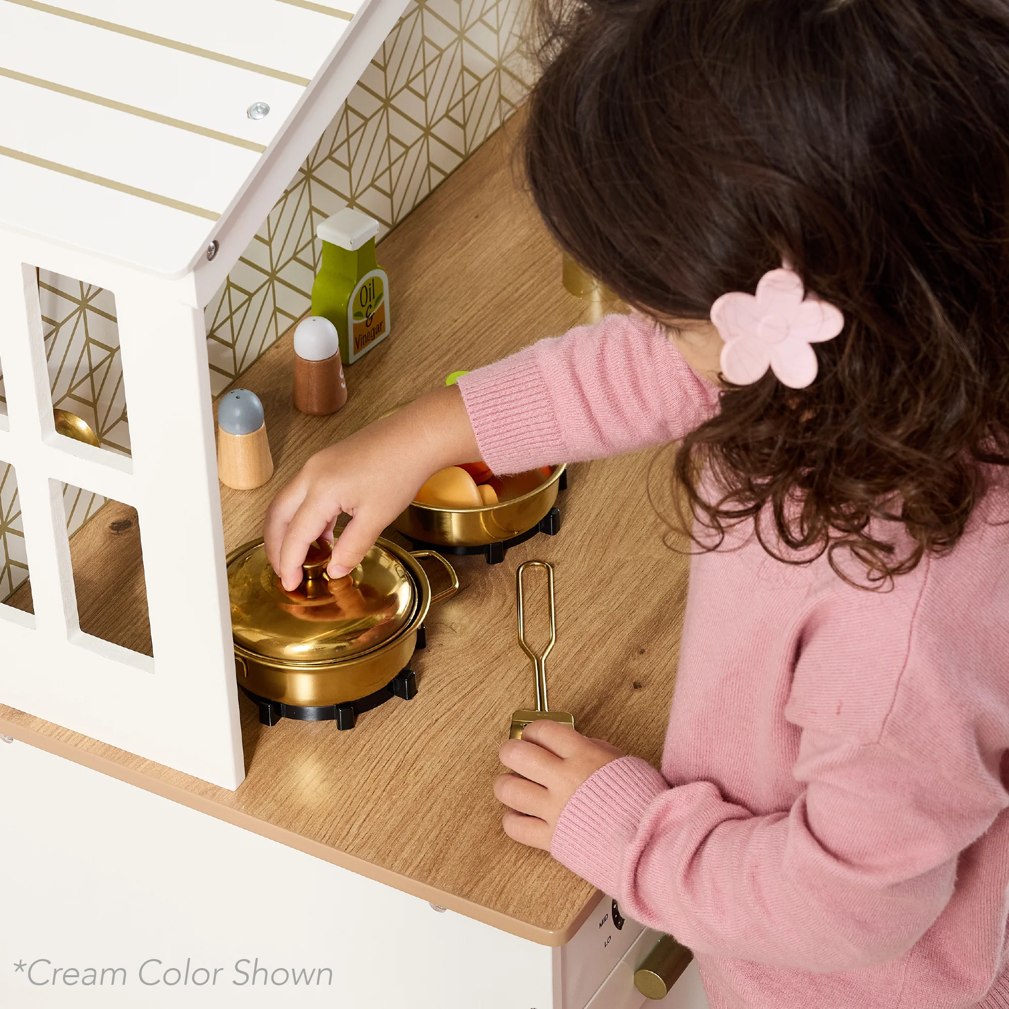Pretend Play Wooden Farmhouse Kitchen Set w/ Storage, 5 Accessories - Image 67