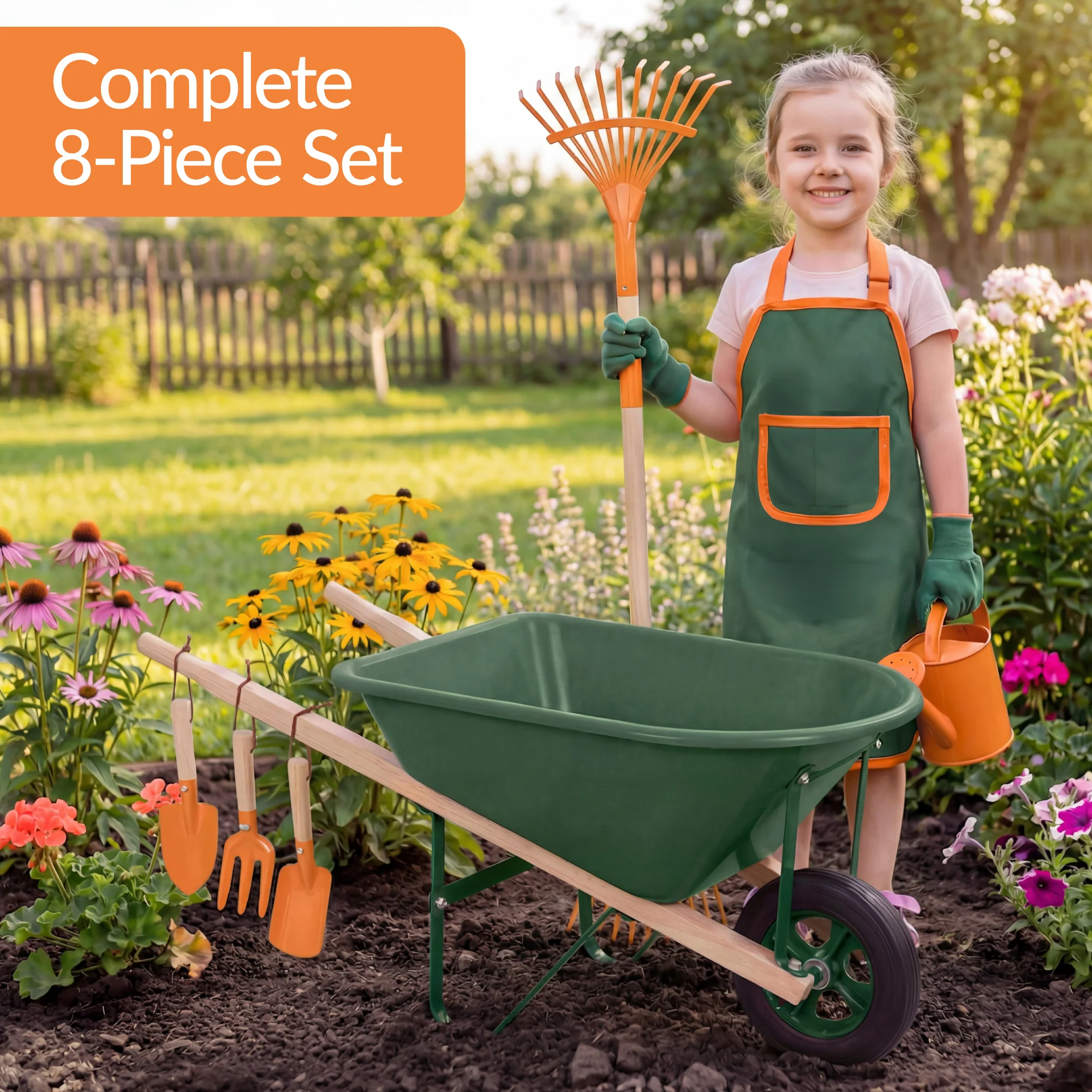Kids Wheelbarrow and 8pc Gardening Tool Set - Image 3