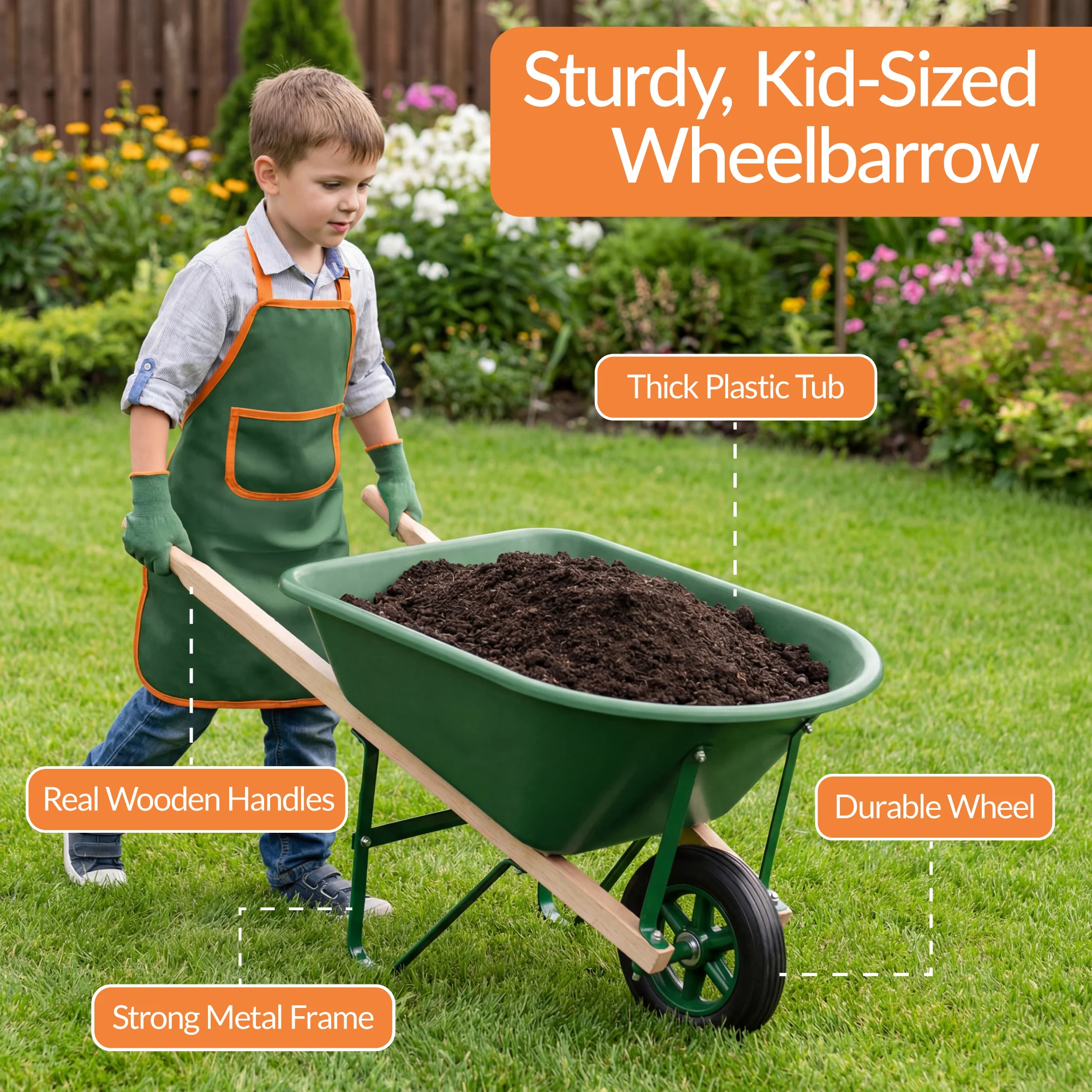 Kids Wheelbarrow and 8pc Gardening Tool Set - Image 4