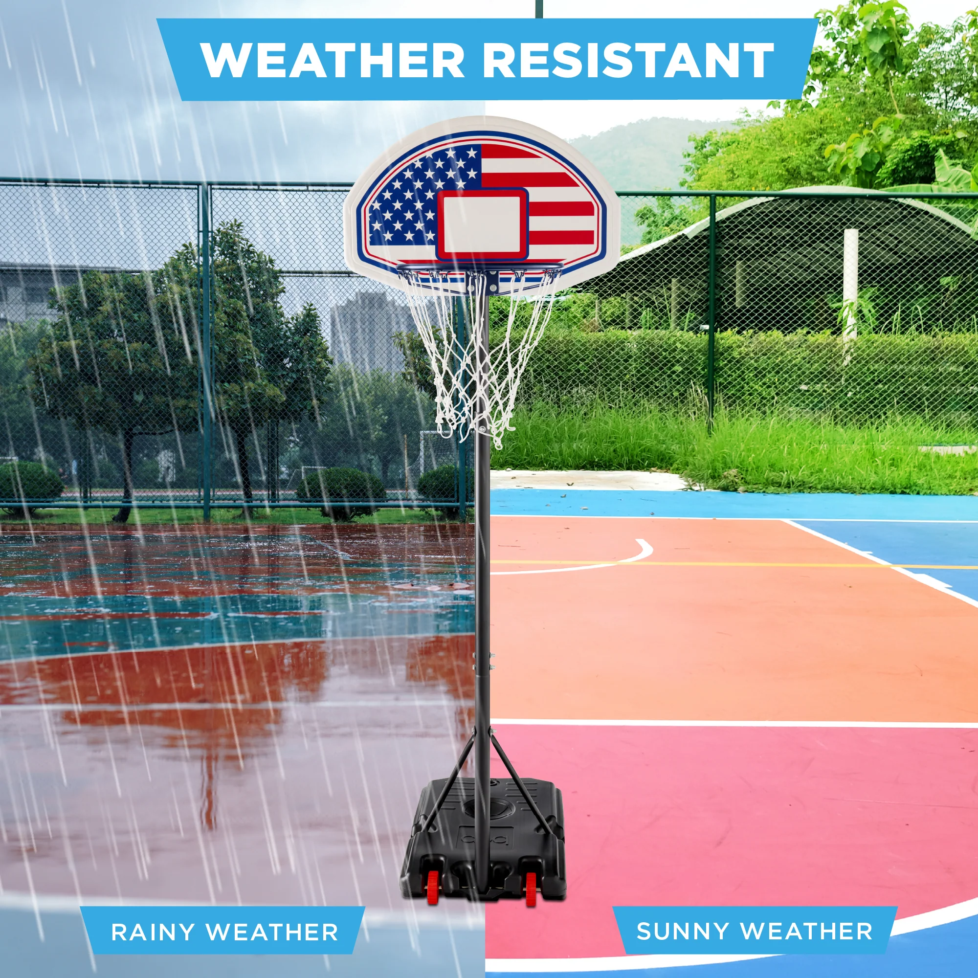 Kids Height-Adjustable Basketball Hoop, Portable Backboard System w/ Wheels - Image 3