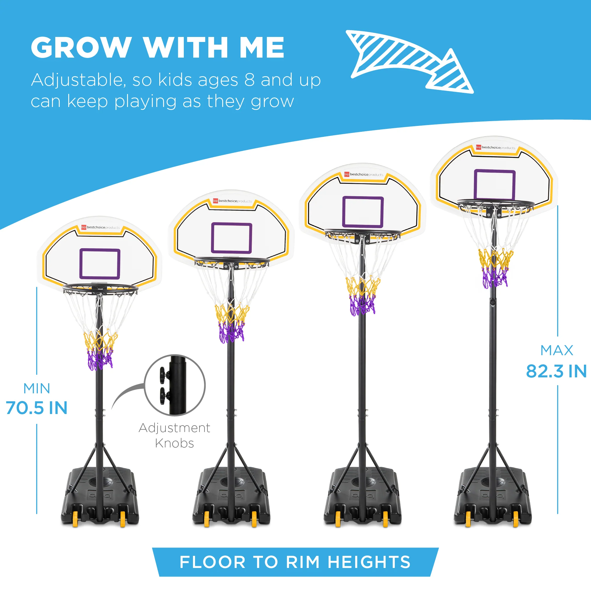 Kids Height-Adjustable Basketball Hoop, Portable Backboard System w/ Wheels - Image 30