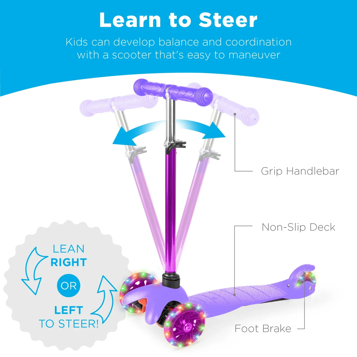 Kids Mini Kick Scooter Toy w/ Colorful Light-Up Wheels, Adjustable T-Bar - Image 11