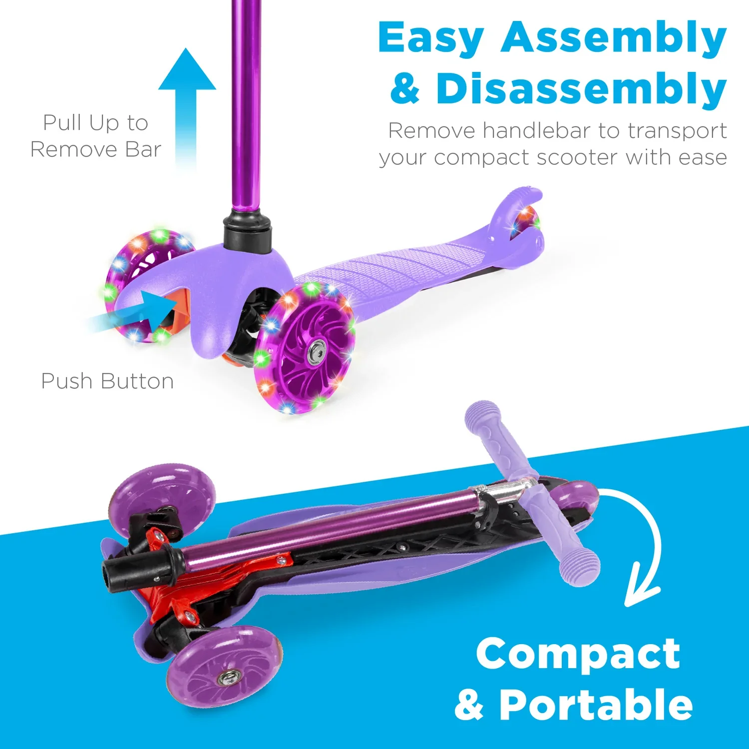 Kids Mini Kick Scooter Toy w/ Colorful Light-Up Wheels, Adjustable T-Bar - Image 12