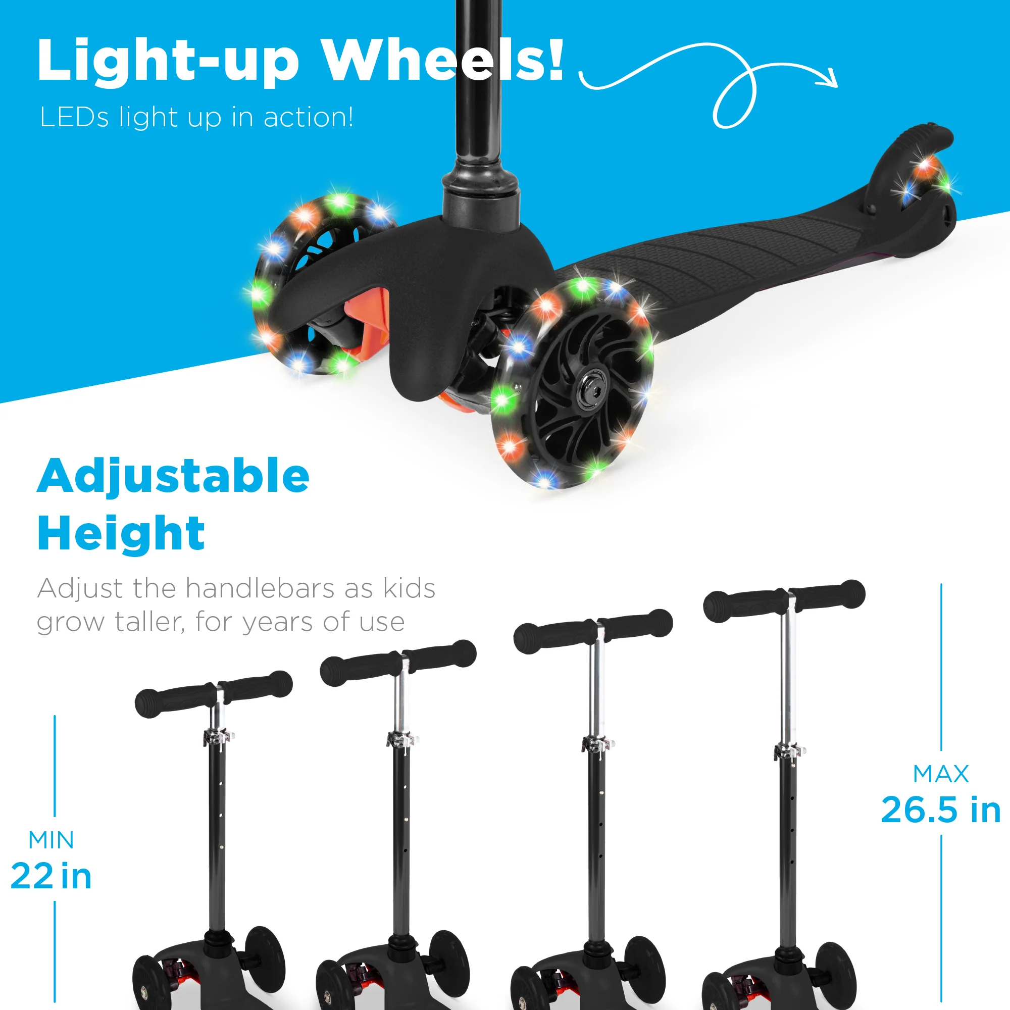 Kids Mini Kick Scooter Toy w/ Colorful Light-Up Wheels, Adjustable T-Bar - Image 16