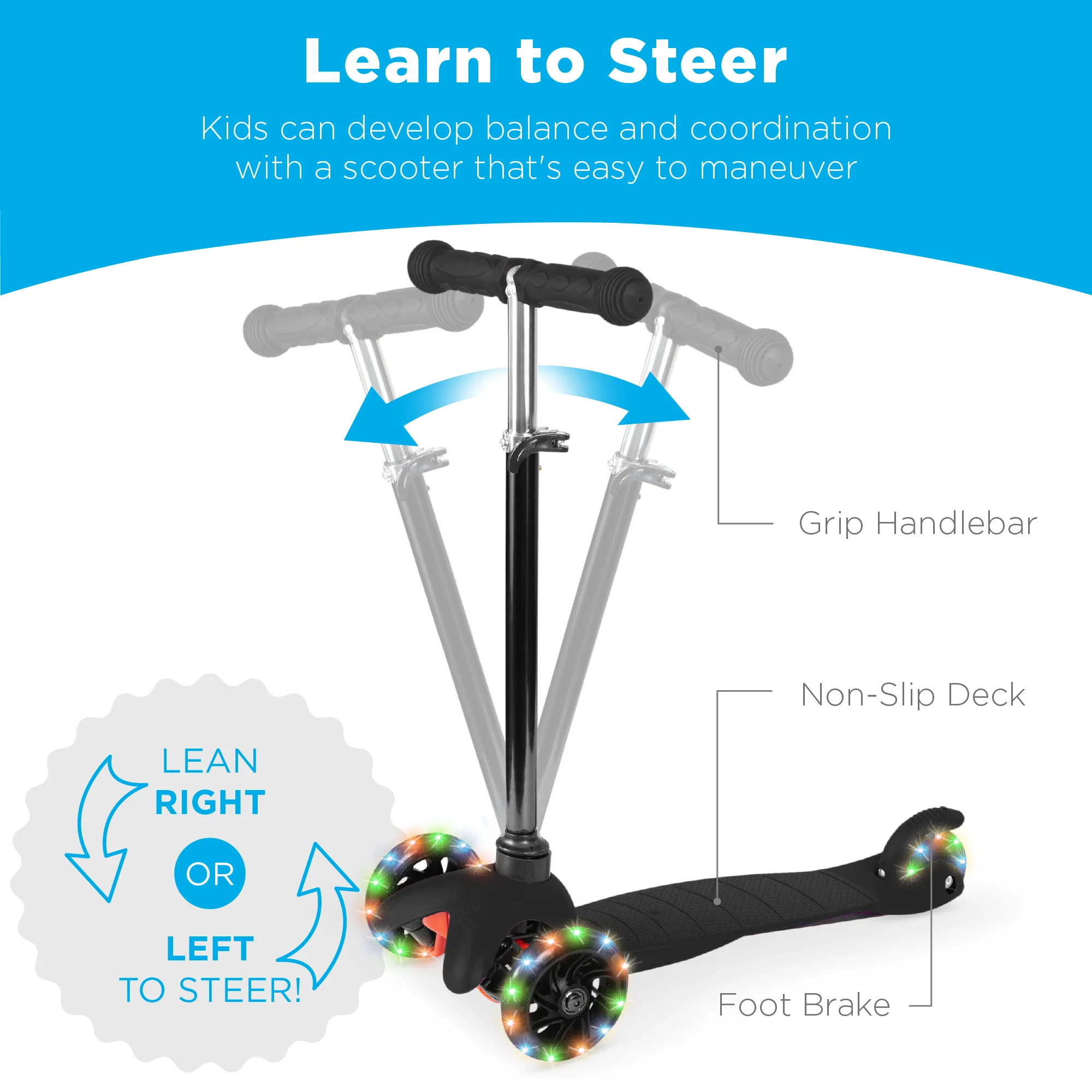 Kids Mini Kick Scooter Toy w/ Colorful Light-Up Wheels, Adjustable T-Bar - Image 18