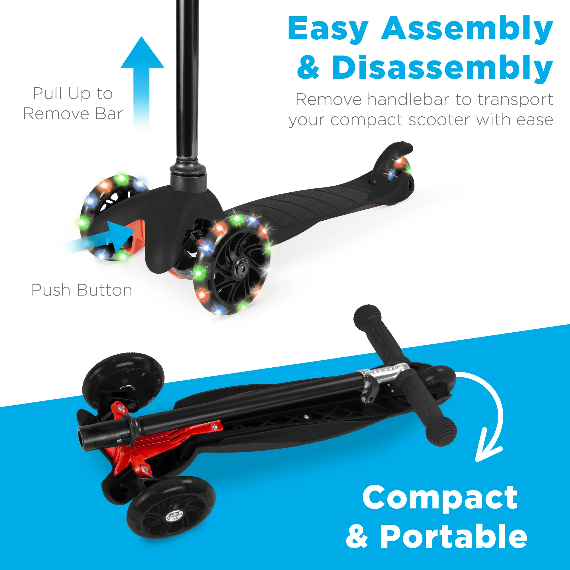 Kids Mini Kick Scooter Toy w/ Colorful Light-Up Wheels, Adjustable T-Bar - Image 19