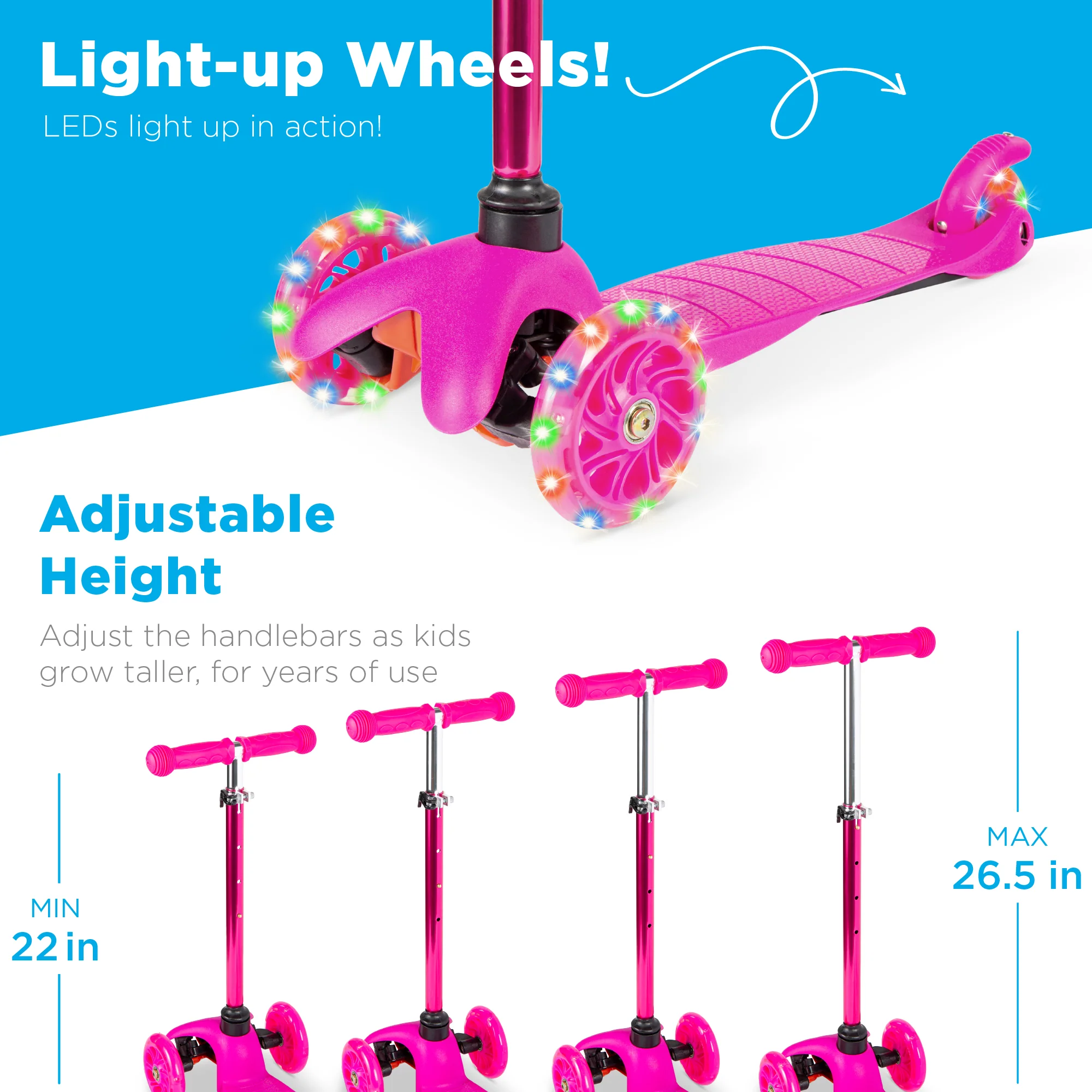 Kids Mini Kick Scooter Toy w/ Colorful Light-Up Wheels, Adjustable T-Bar - Image 23