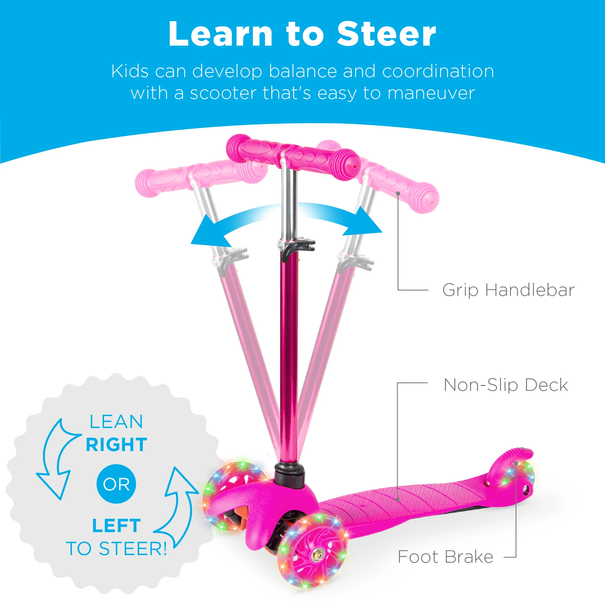 Kids Mini Kick Scooter Toy w/ Colorful Light-Up Wheels, Adjustable T-Bar - Image 25