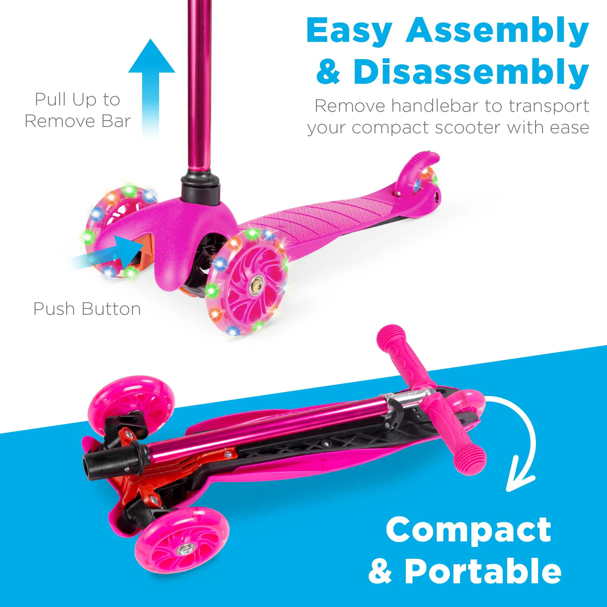 Kids Mini Kick Scooter Toy w/ Colorful Light-Up Wheels, Adjustable T-Bar - Image 26