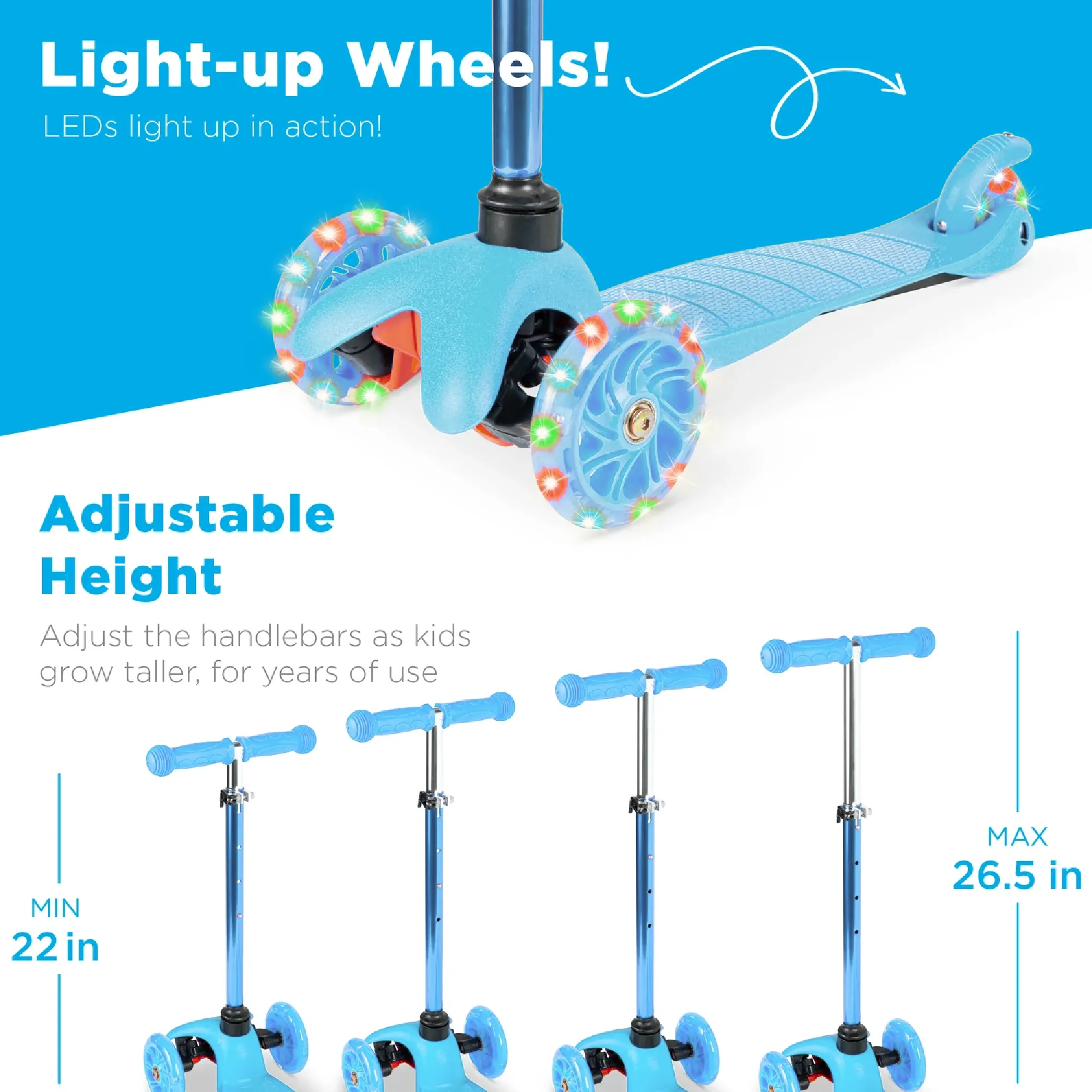 Kids Mini Kick Scooter Toy w/ Colorful Light-Up Wheels, Adjustable T-Bar - Image 30