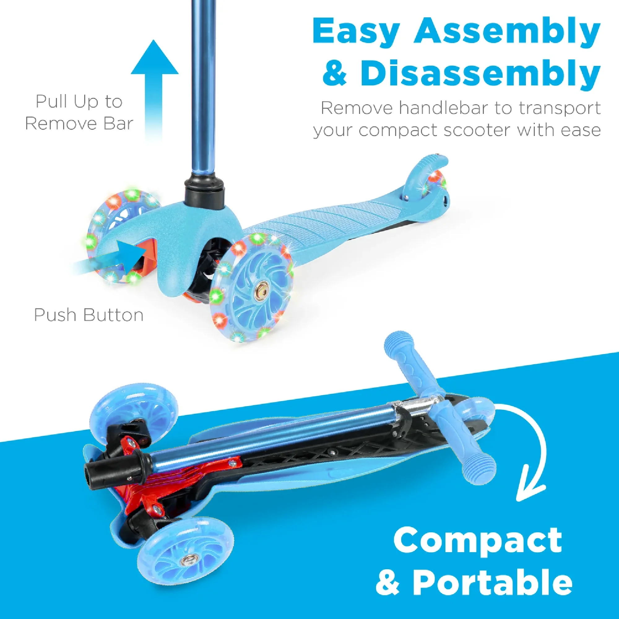 Kids Mini Kick Scooter Toy w/ Colorful Light-Up Wheels, Adjustable T-Bar - Image 33