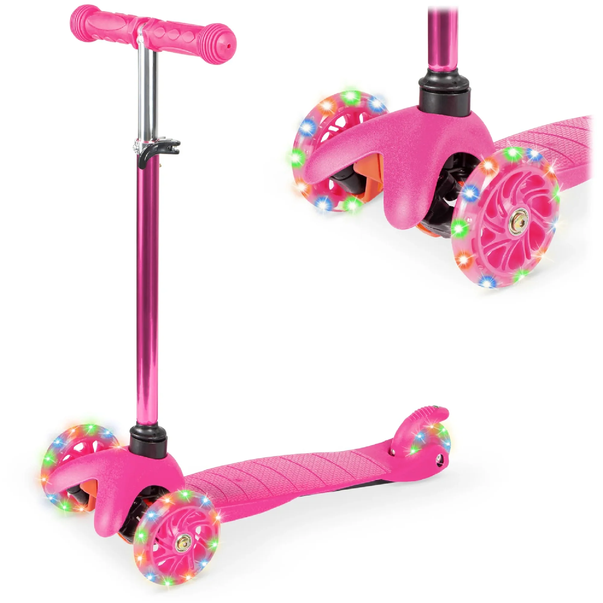 Kids Mini Kick Scooter Toy w/ Colorful Light-Up Wheels, Adjustable T-Bar - Image 36