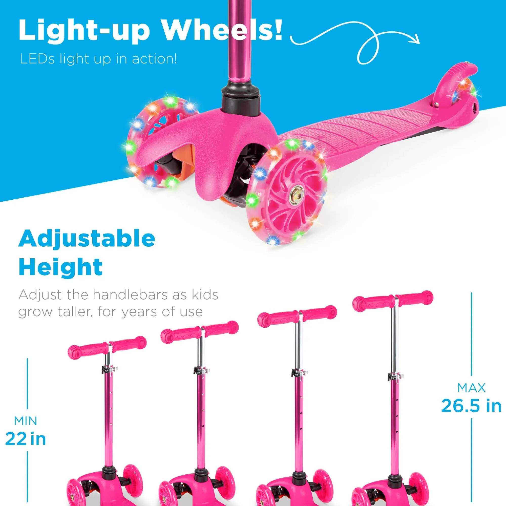 Kids Mini Kick Scooter Toy w/ Colorful Light-Up Wheels, Adjustable T-Bar - Image 37